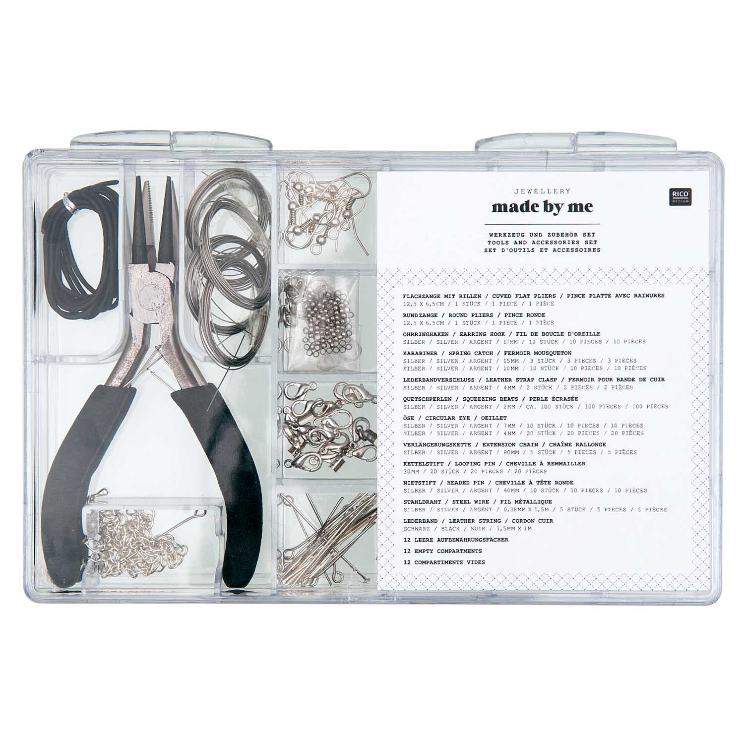 Schmuckwerkzeug und Zubehör Set: Ein ca. 198-teiliges Set von Rico Design in einer transparenten Box.