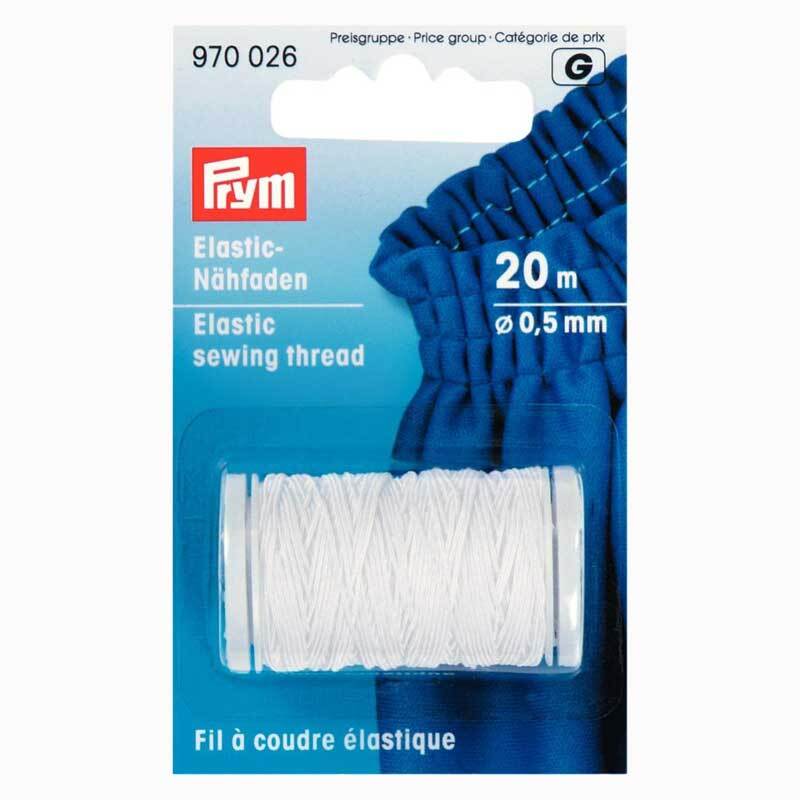 Elastic-Nähfaden 0,5mm 20m von Prym, weiß, auf einer Spule, ideal für elastische Nähprojekte.