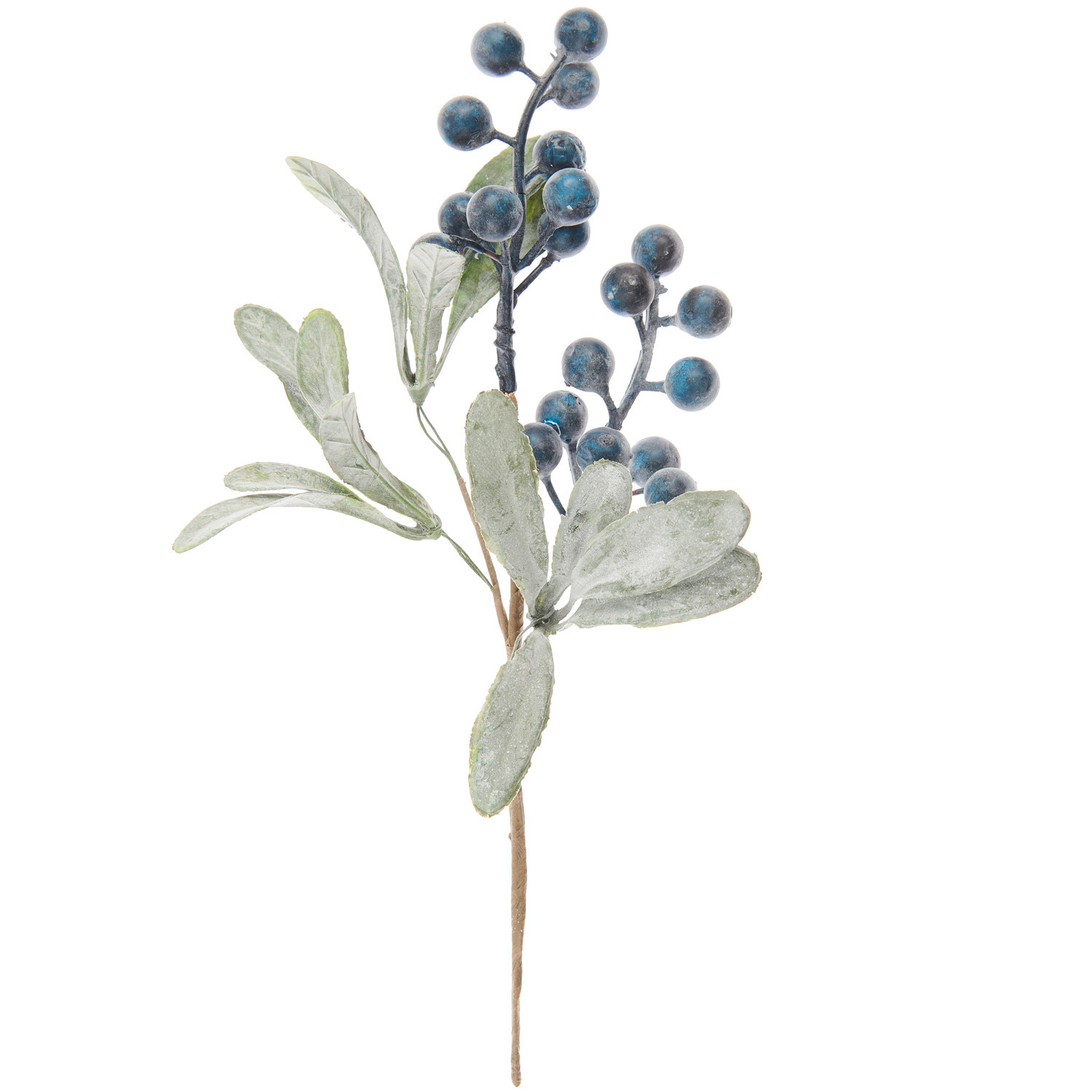 Beerenpick Dunkelblau von Rico Design mit blauen Beeren und grünen Blättern, 23 cm lang.