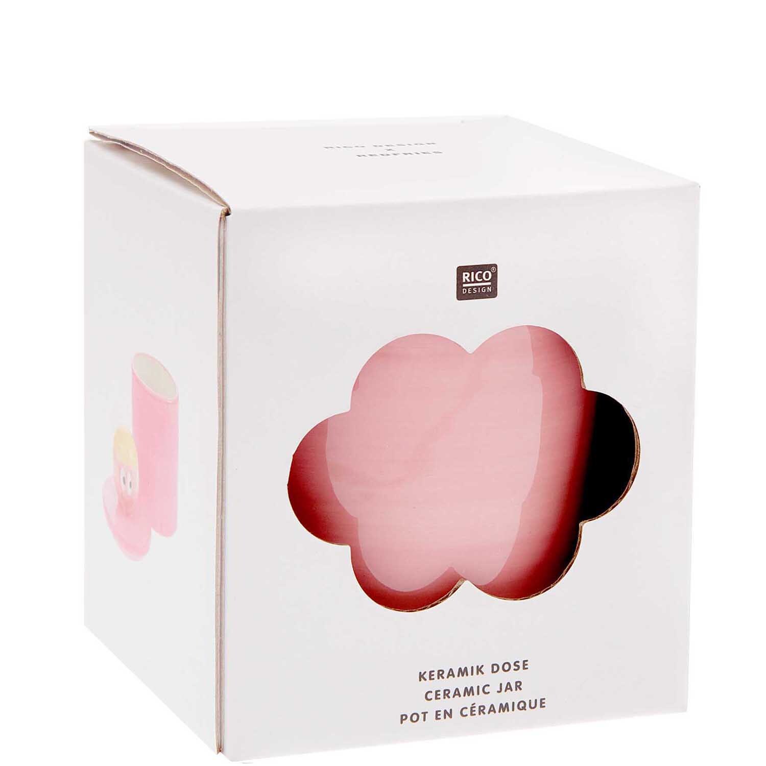 Rico Design x Redfries Keramikdose Eye Candy in Rosa, 12cm hoch, Ø8cm, in dekorativer Verpackung.