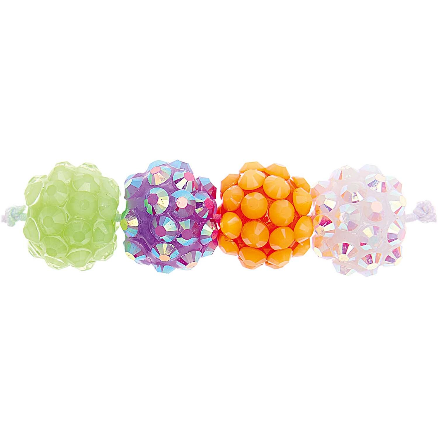 itoshii Strassperlen neon Mix 11mm 12 Stück, bunte Perlen in Grün, Lila, Orange und Weiß von Rico Design.
