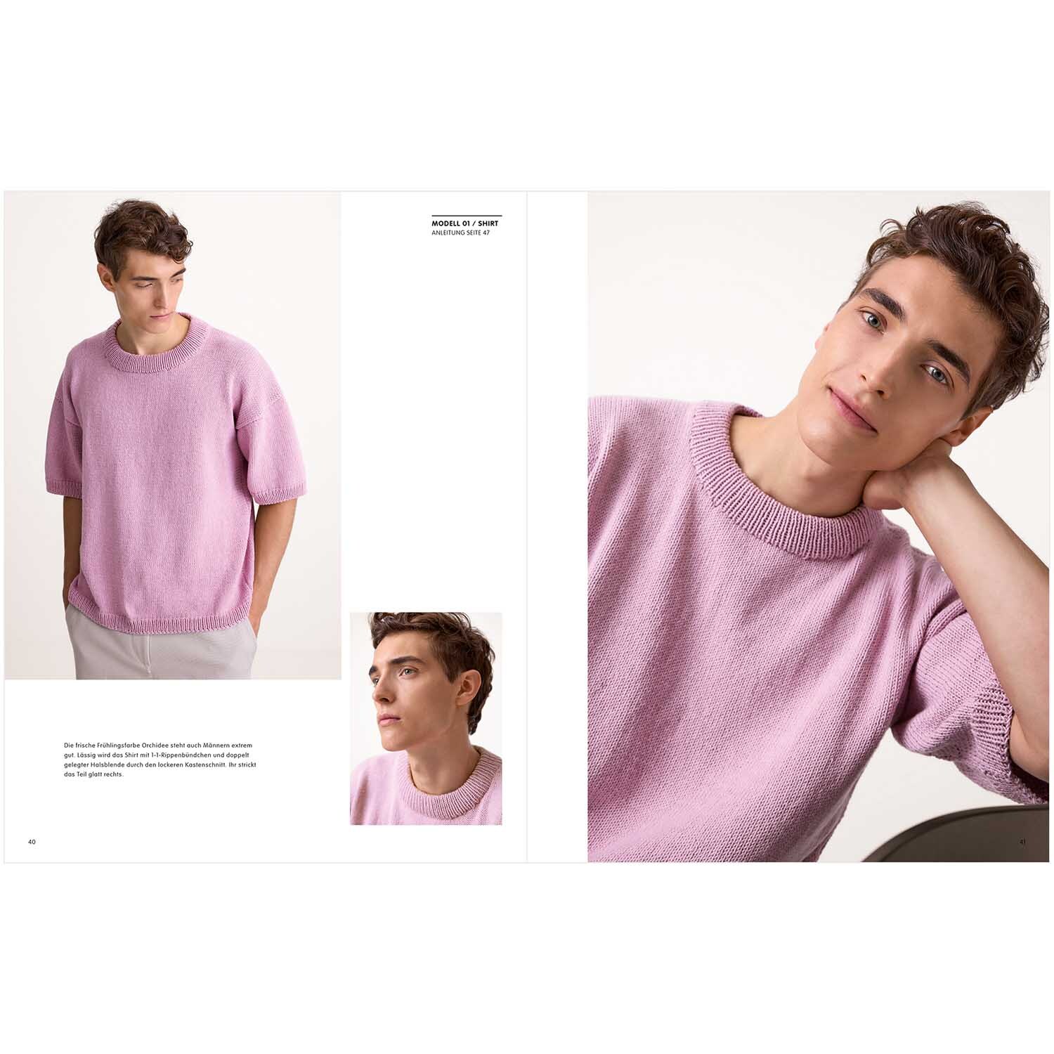 Luxury Knits Summer Special: Mann in einem lila Pullover von Rico Design, entspannt posierend.