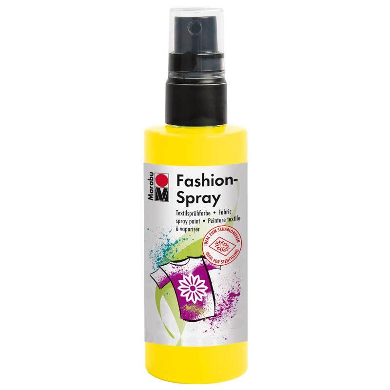 Fashion Spray von Marabu in Sonnengelb, 100ml Flasche. Ideal für kreative Textilgestaltung.