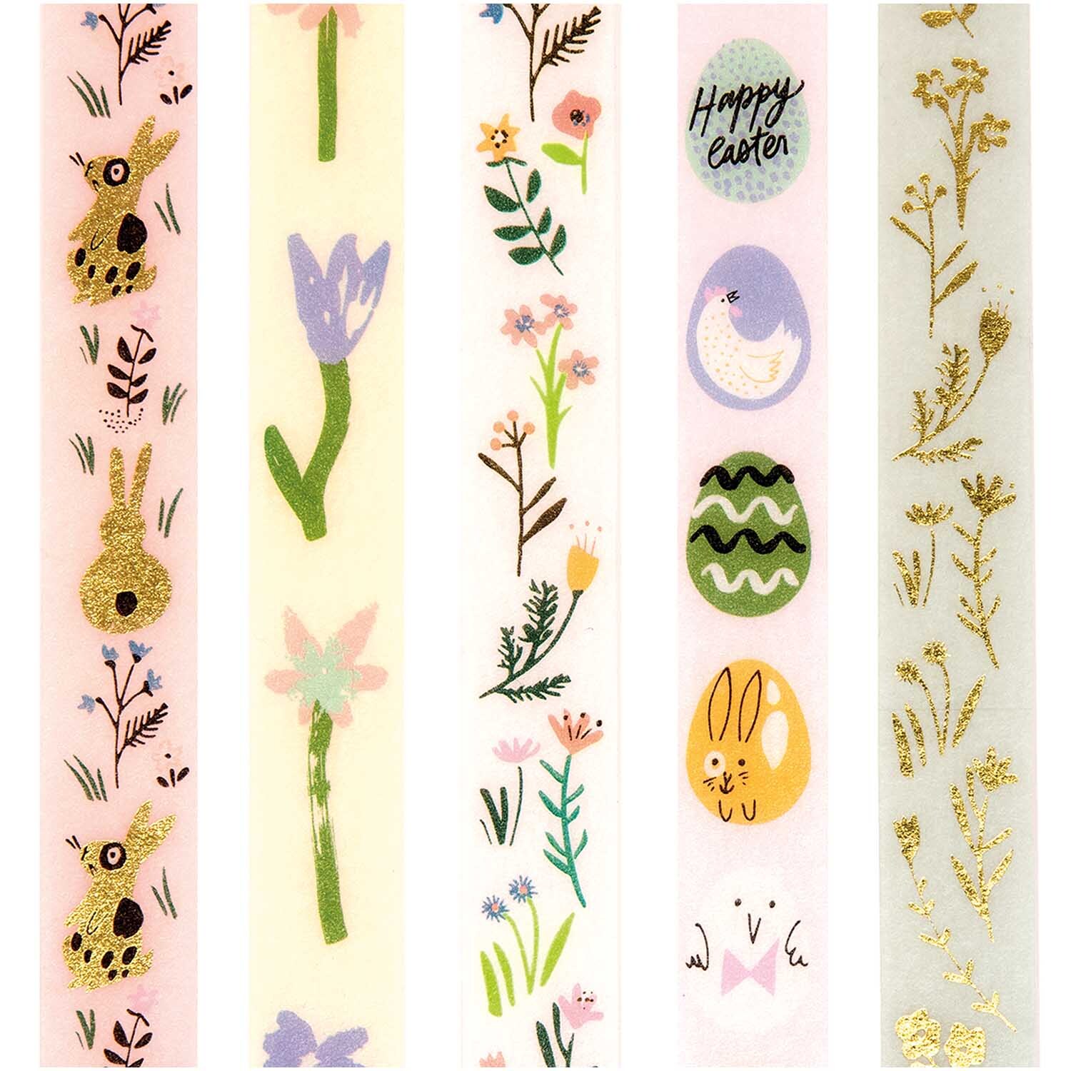 Paper Poetry Tape Set Bunny Hop: Fünf dekorative Klebebänder mit Oster- und Frühlingsmotiven von Rico Design.