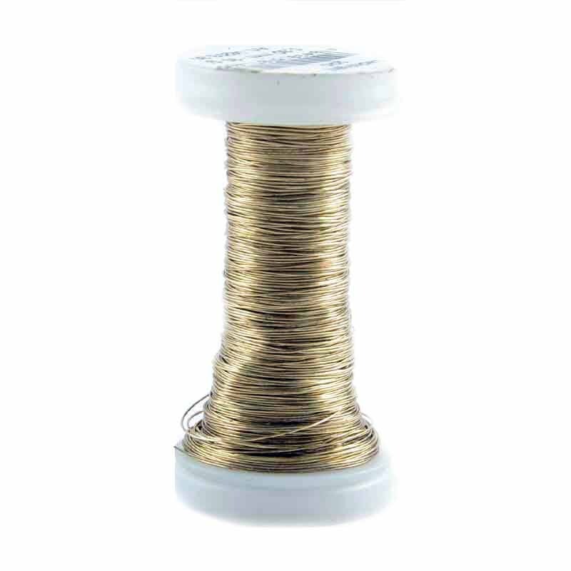 Lackdraht gold 0,3mm 30g auf einer weißen Spule, ideal für Bastelarbeiten und Dekorationen. Marke: preissler.