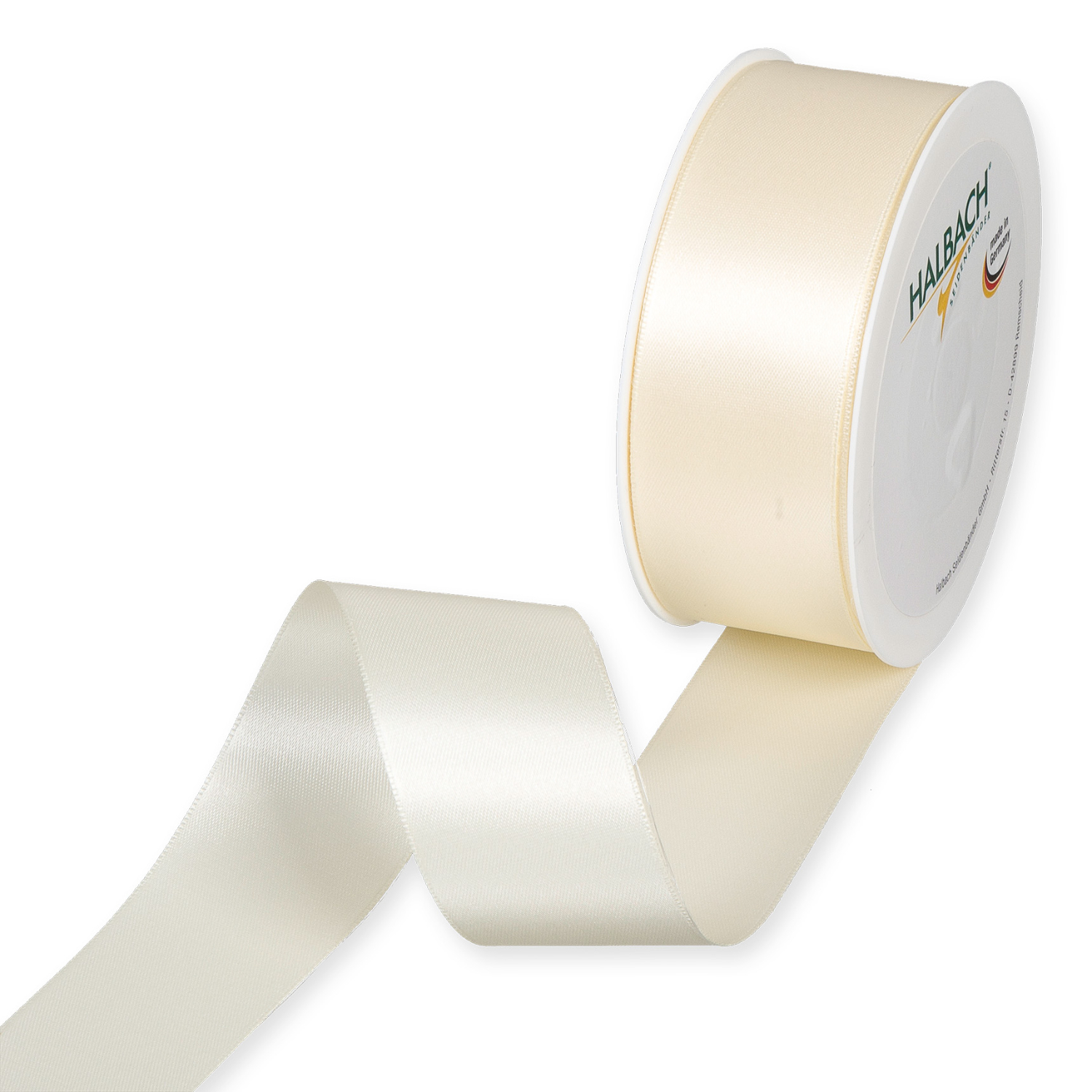 Satinband, 40mm 4m, in Creme von Halbach. Ideal für Dekorationen und Geschenkverpackungen.