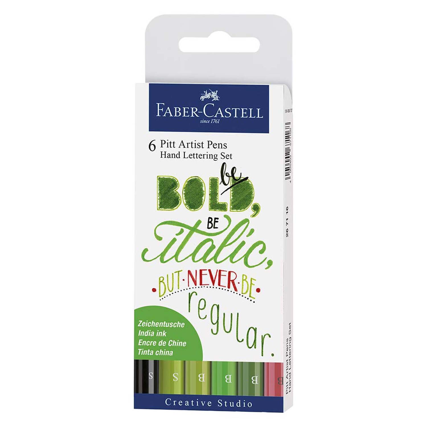 Tuschestift Pitt Artist Pen Handlettering Set mit sechs grünen Stiften von Faber Castell.