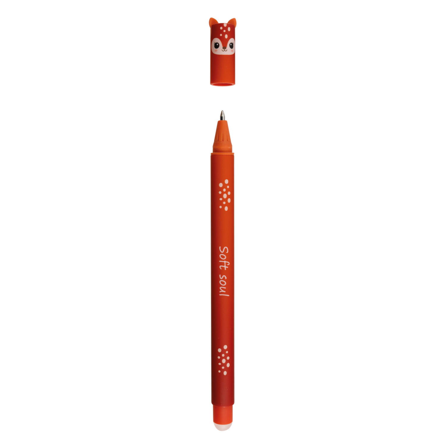 Gelschreiber Animal Erase it, Eberhard Faber, rot-oranger Stift mit Fuchs-Kappe, radierbare Gelmine, schlanke Form, ideal für Schule und kreatives Schreiben