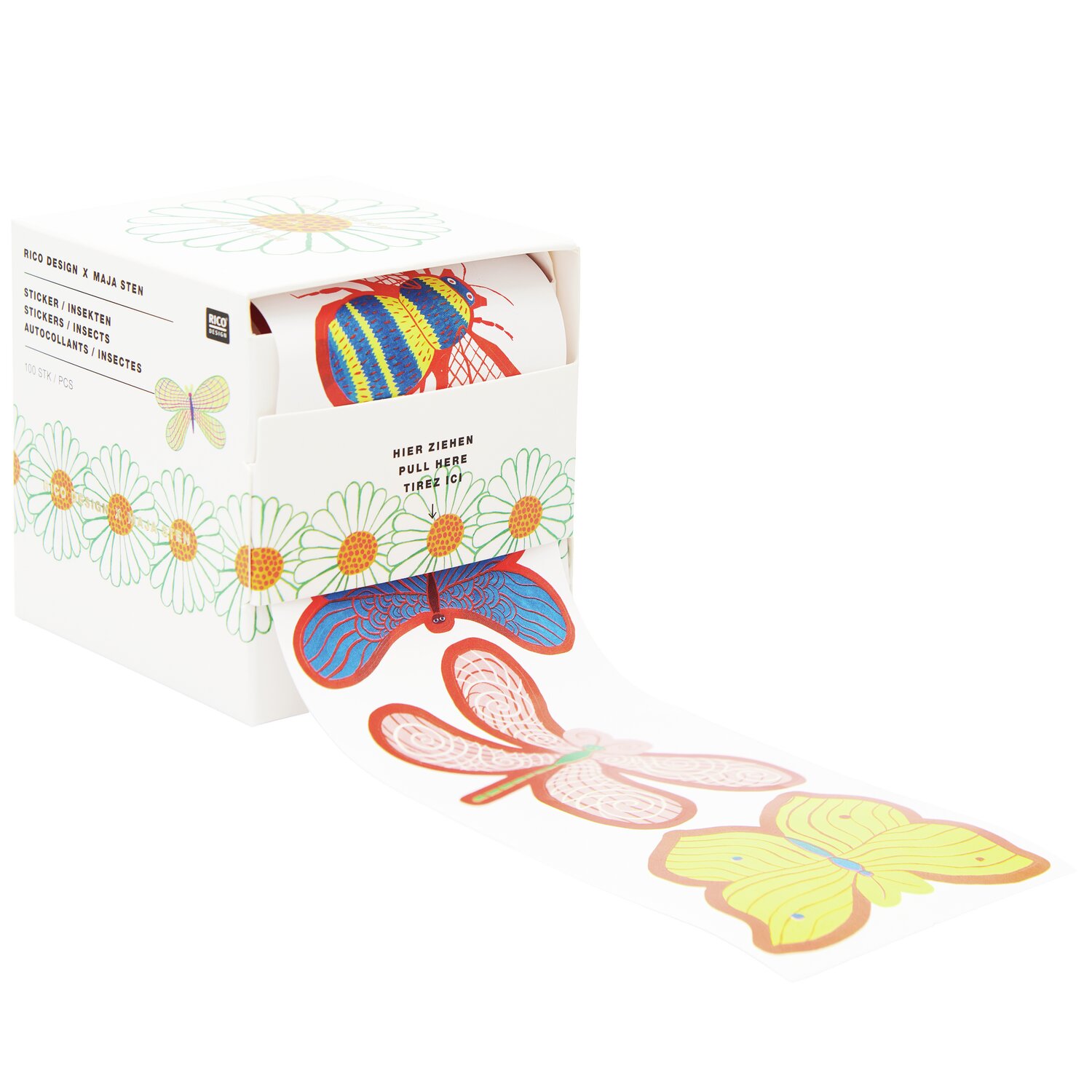 Sticker Midsommar Magic Insekten: Bunte Schmetterlingssticker von Rico Design, 100 Stück in dekorativer Box.