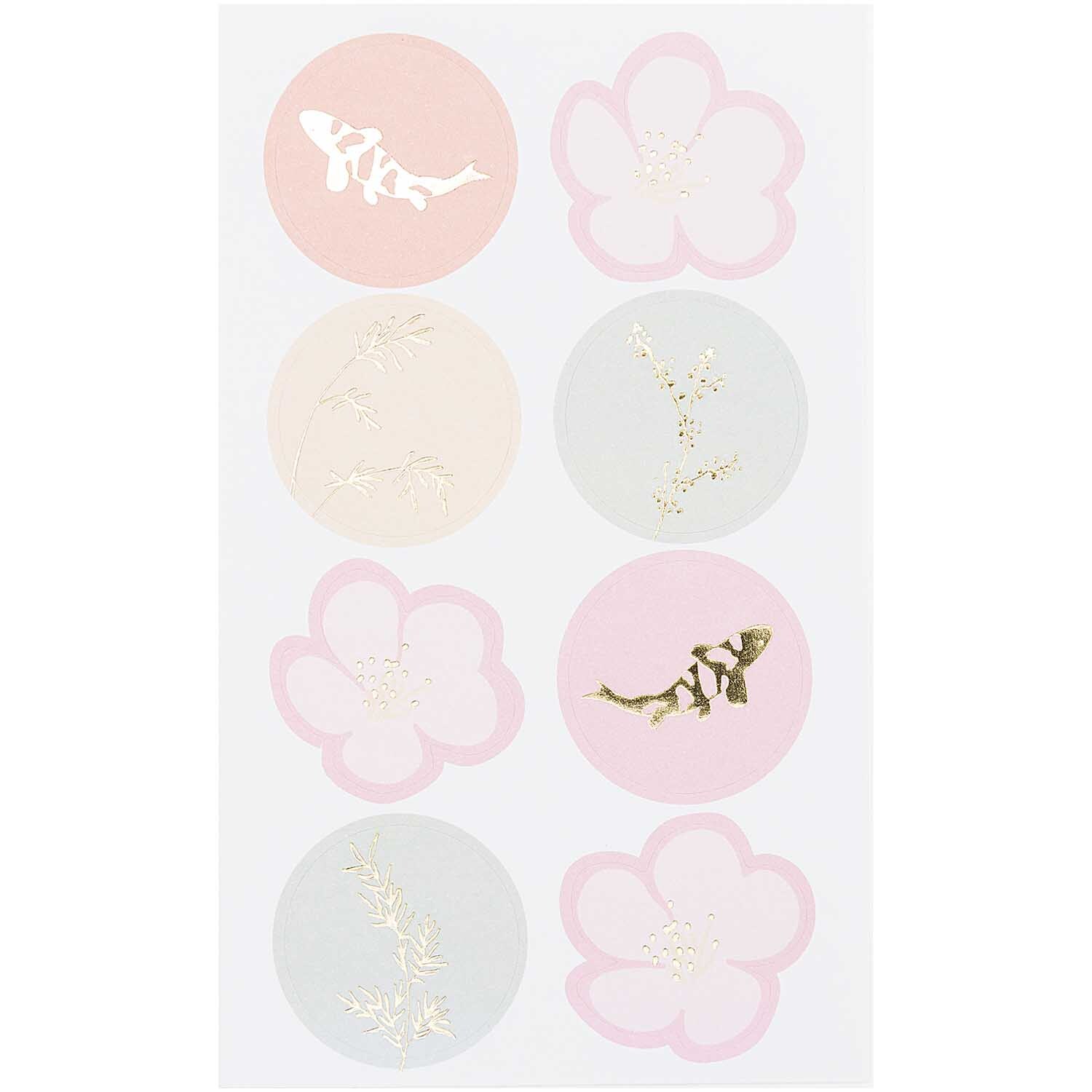 Paper Poetry Sticker Jardin Japonais Kois mit floralen Motiven und Kois in zarten Pastelltönen.