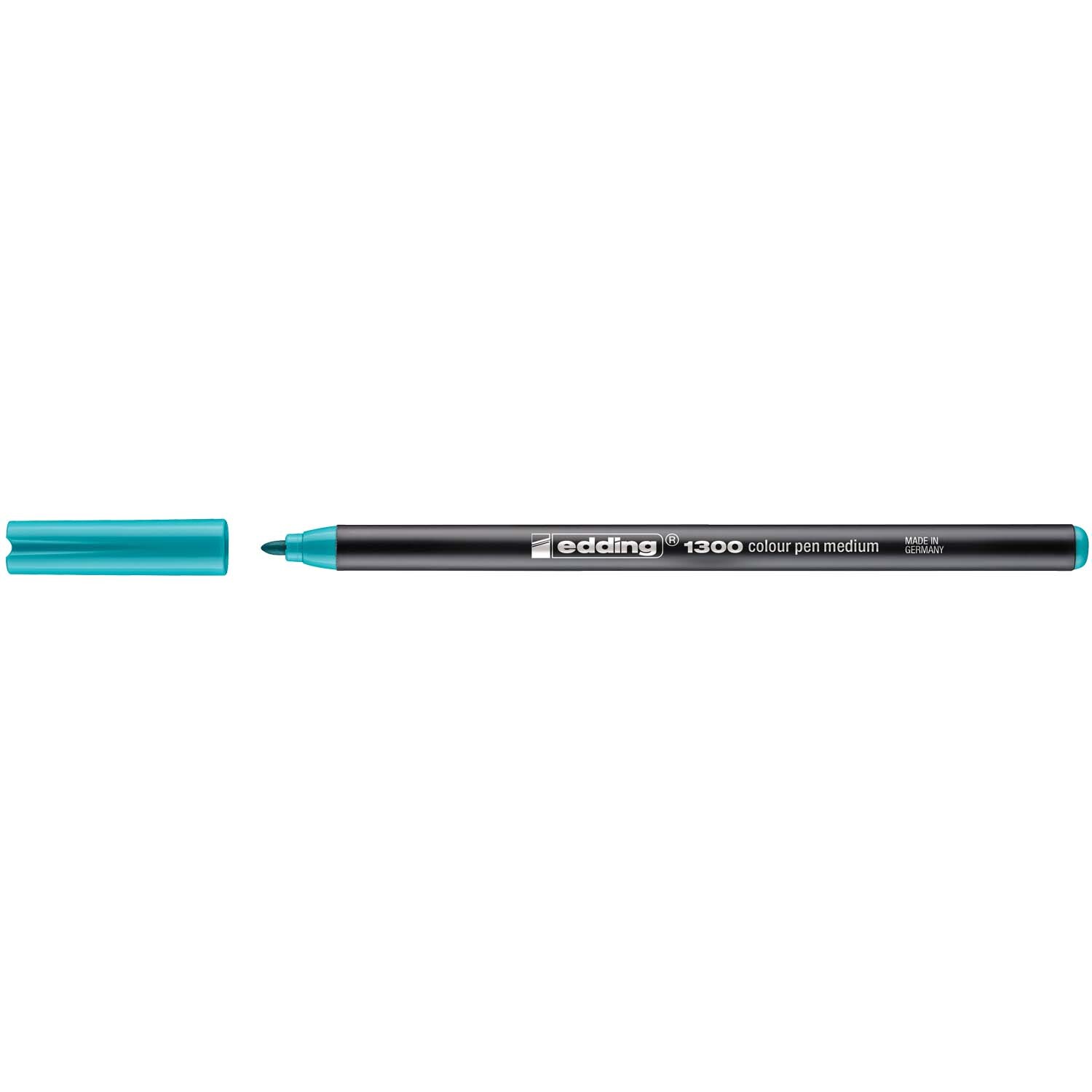 1300 colorpen 3mm in Türkis von edding, mit abgenommenem Deckel, ideal für präzises Zeichnen.