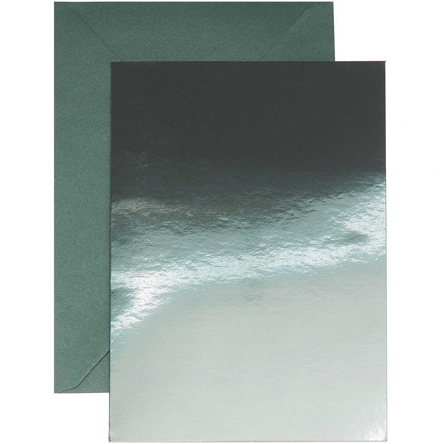 Paper Poetry Kartenset Spiegelkarton B6, 20-teilig, zeigt glänzende grüne Karten mit Umschlägen. Marke: Rico Design.