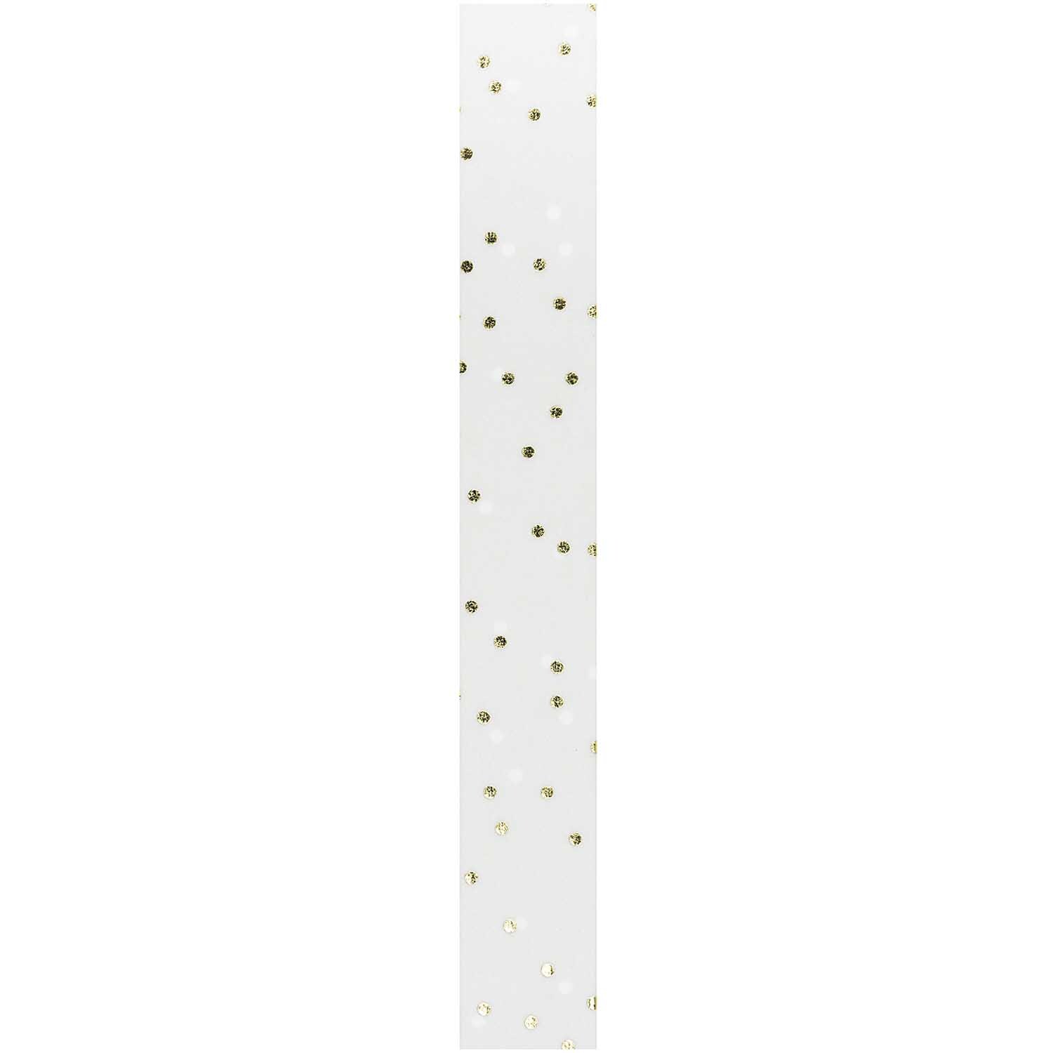Paper Poetry Tape Punkte grau-gold 1,5cm 10m mit goldenen Punkten auf grauem Hintergrund, ideal für kreative Projekte.