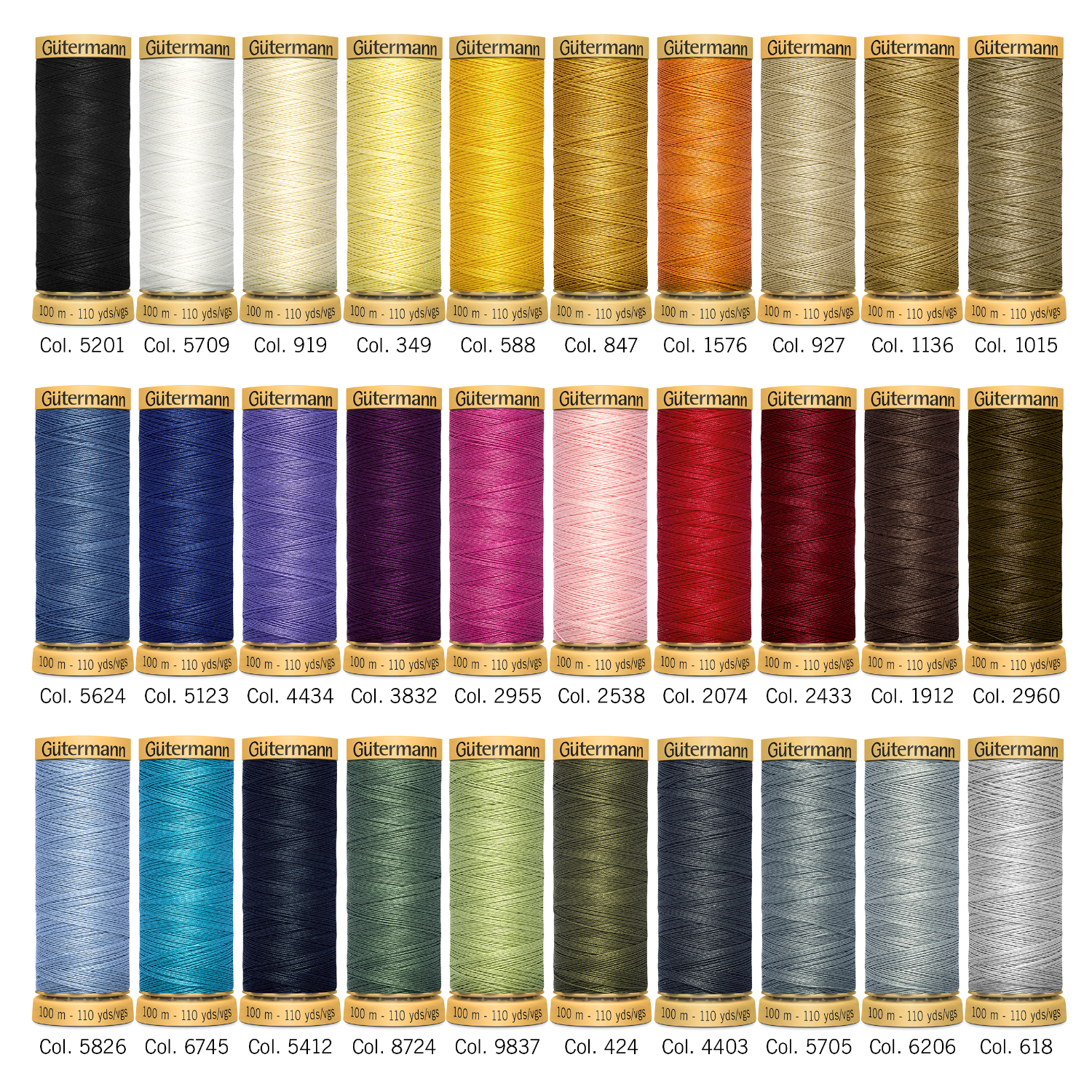 Nähfaden Set Baumwolle, 30x 100m, in vielfältigen Farben von Gütermann, ideal zum Nähen.
