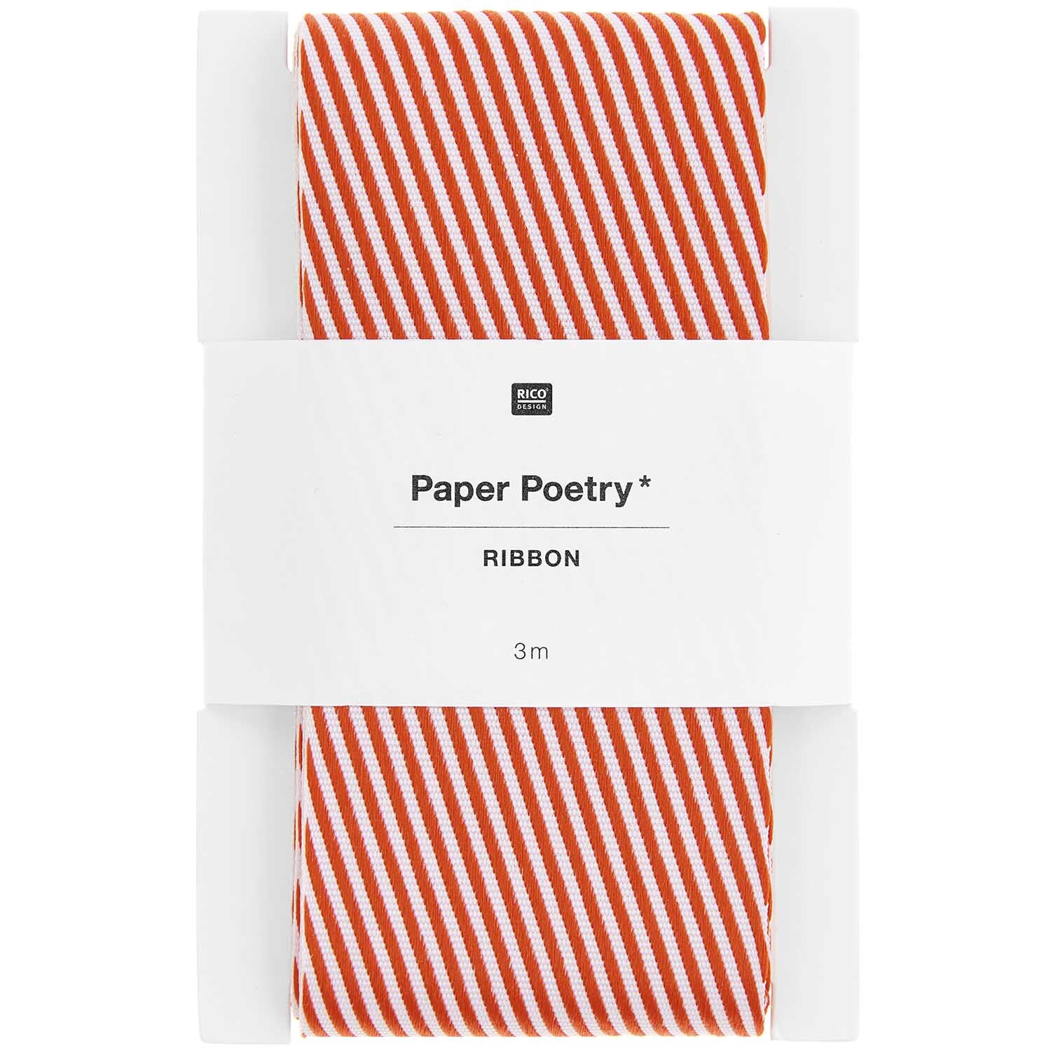 Paper Poetry Webband mit diagonalen Streifen in Rot-Weiß, 50mm breit, 3m lang, von Rico Design.