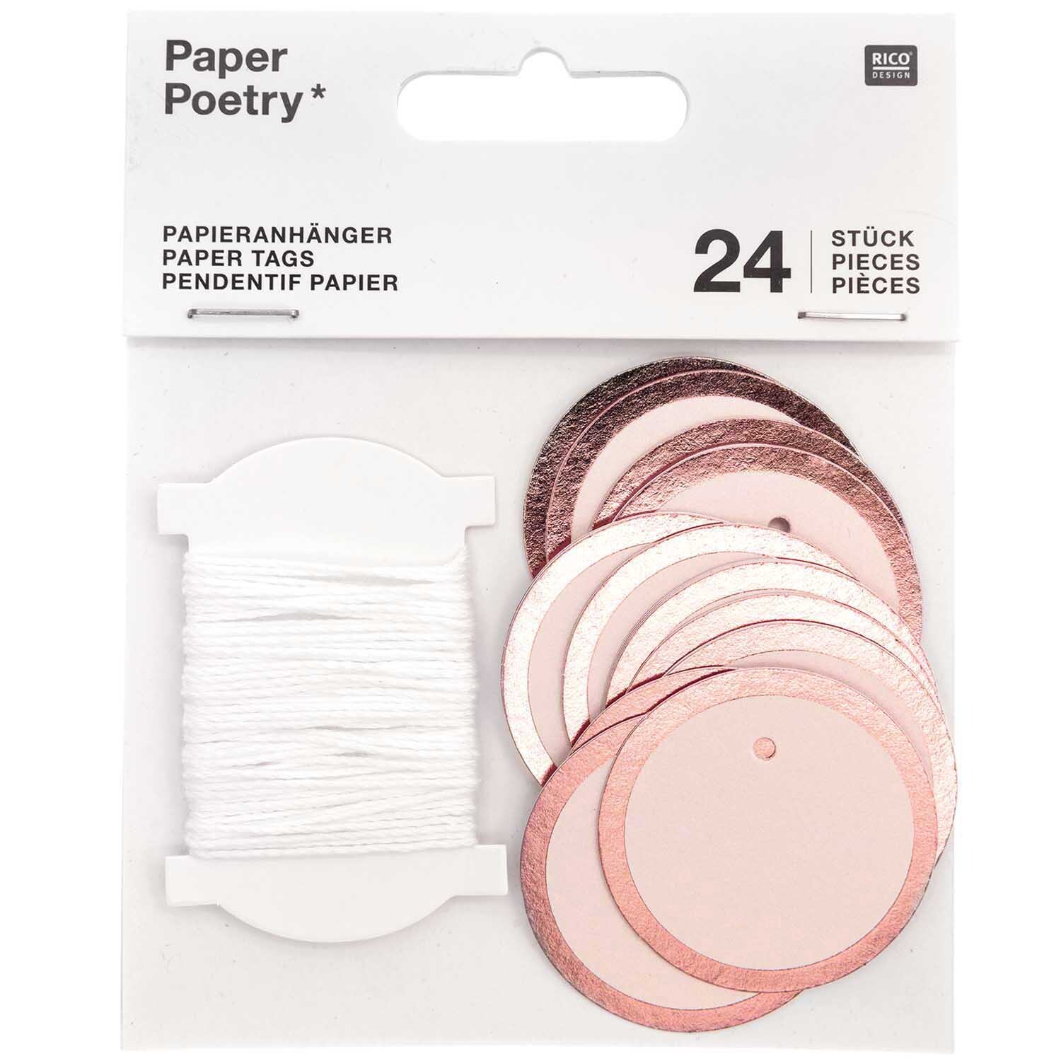 Paper Poetry Papieranhänger Kreise 4cm, 24 Stück, in zarten Pudertönen mit Faden, ideal für kreative Projekte.