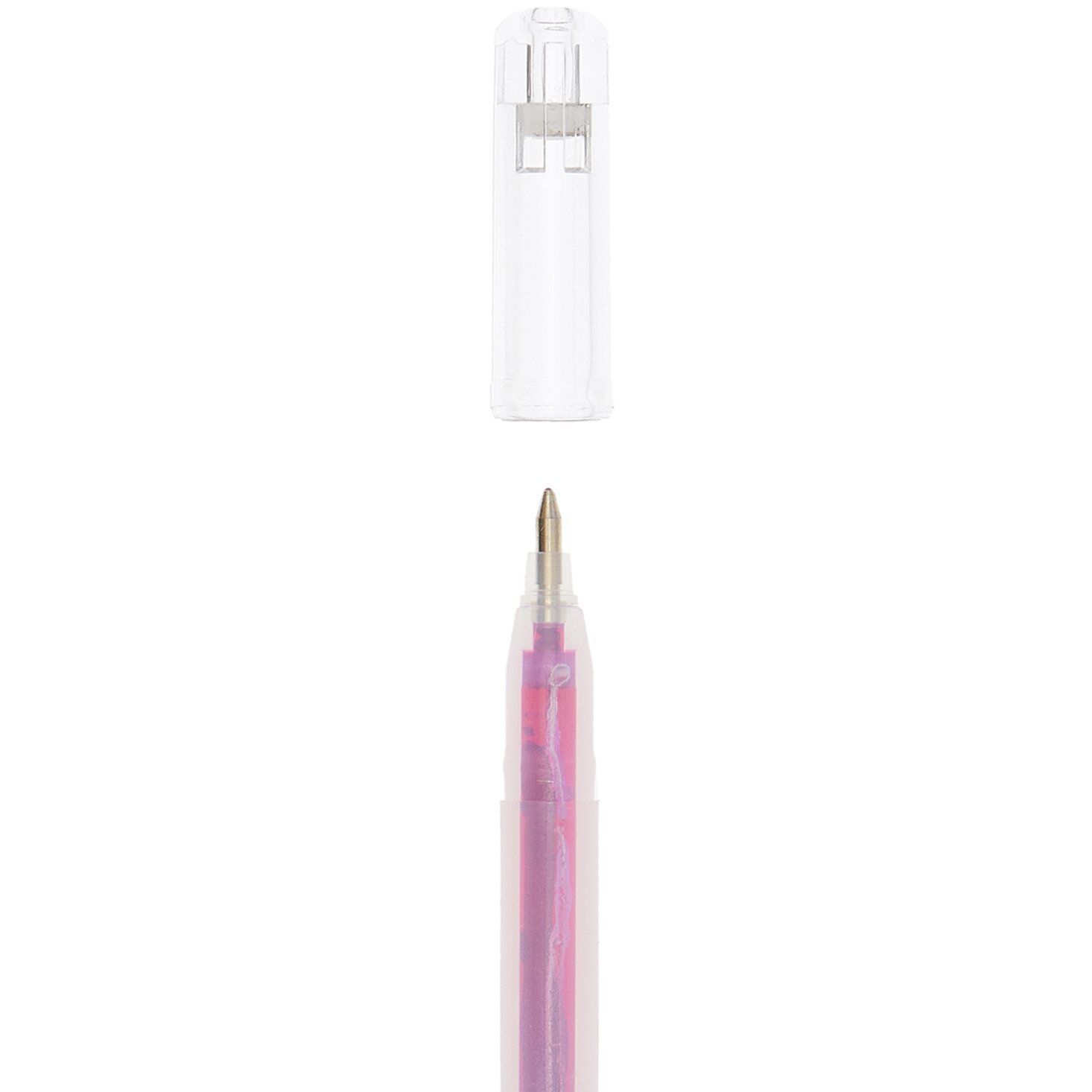Gelstift Metallic 0,8mm von Rico Design in Pink, mit abnehmbarer Kappe und feiner Spitze. Ideal für kreative Projekte und präzises Schreiben.