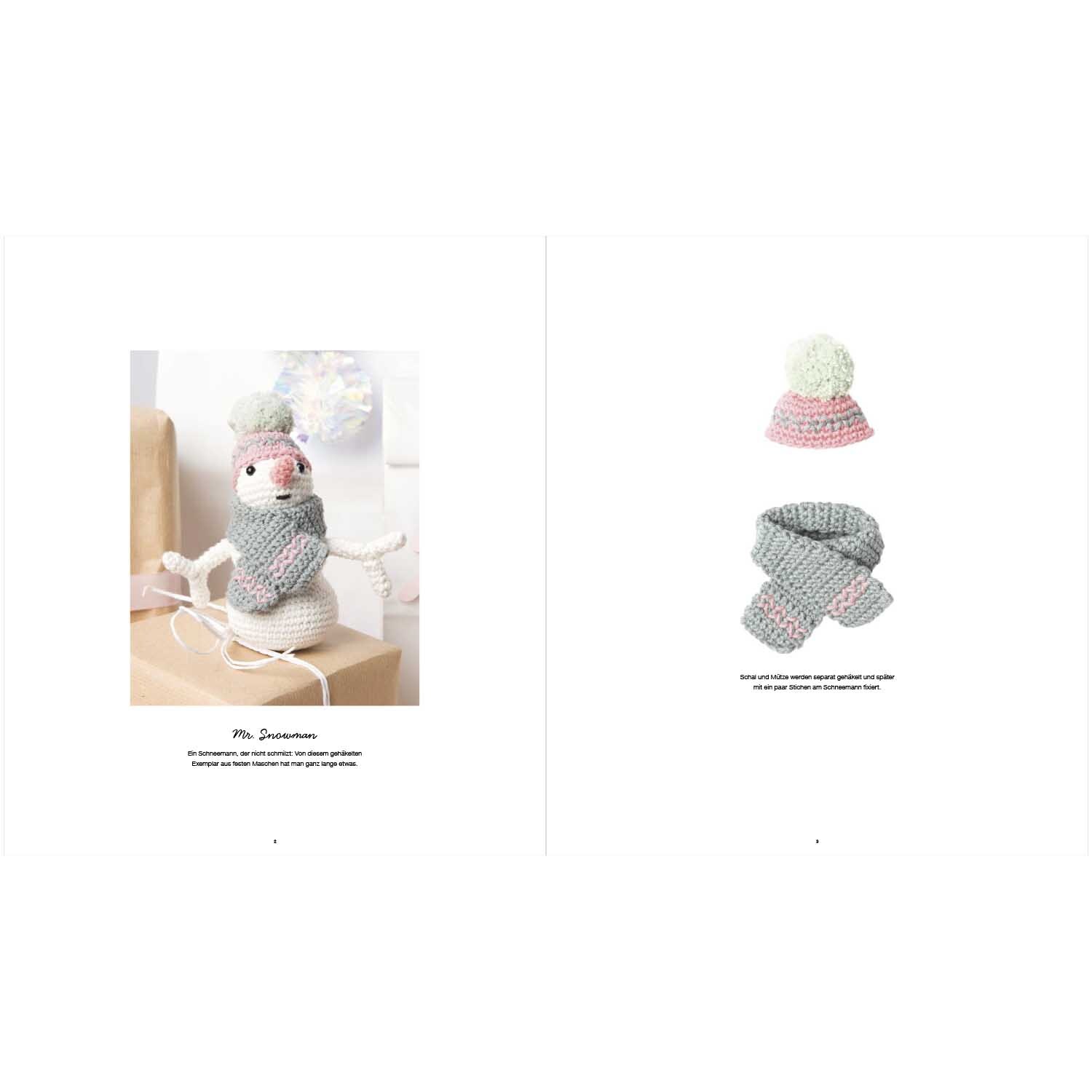 Ricorumi Jolly X-Mas Pastell: Ein niedlicher Schneemann mit pastellfarbenem Schal und Mütze von Rico Design.