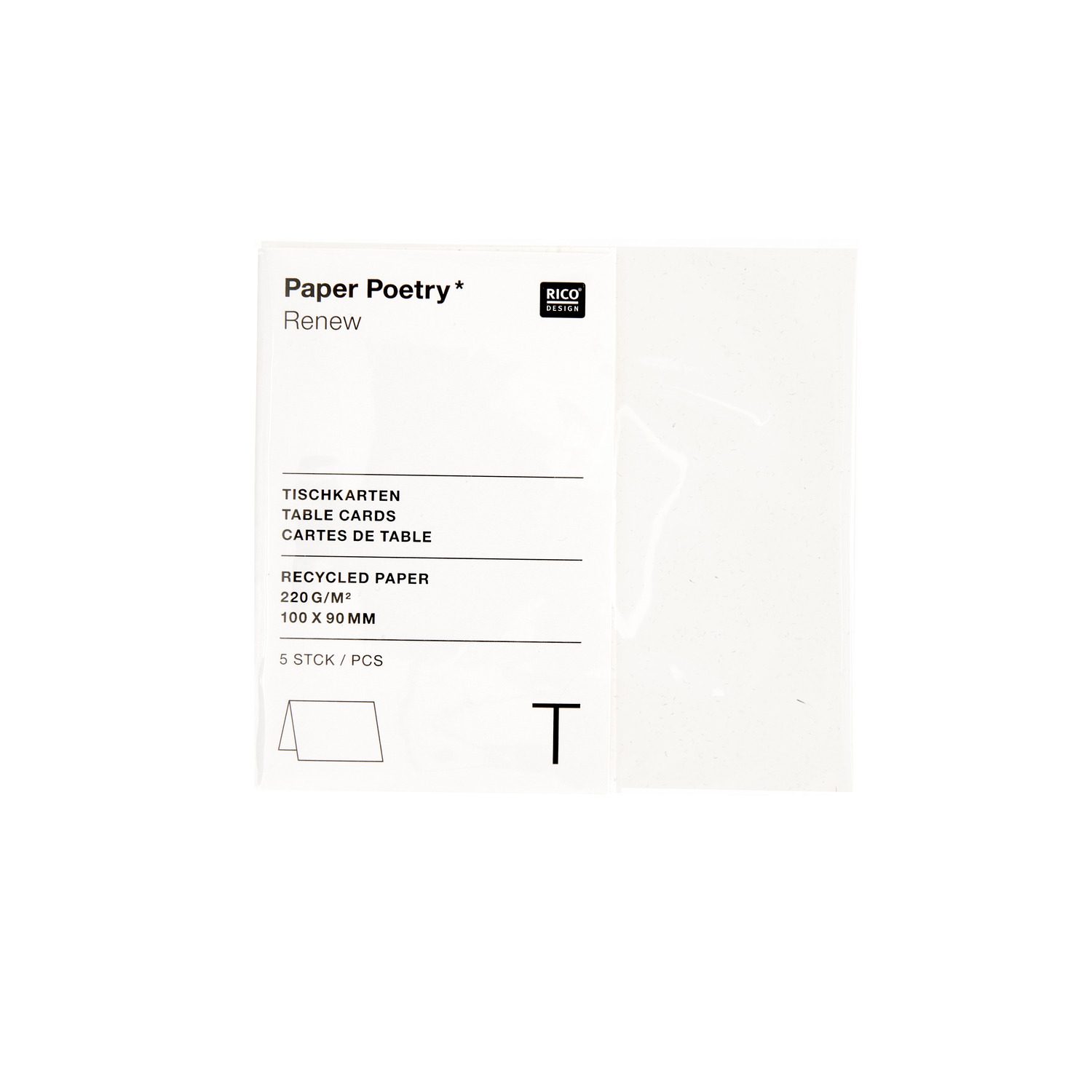 Paper Poetry Renew Tischkarten, cremefarbene Tischkarten von Rico Design, 5 Stück, 220g/m², 100x90mm, ideal für stilvolle Tischdekorationen.