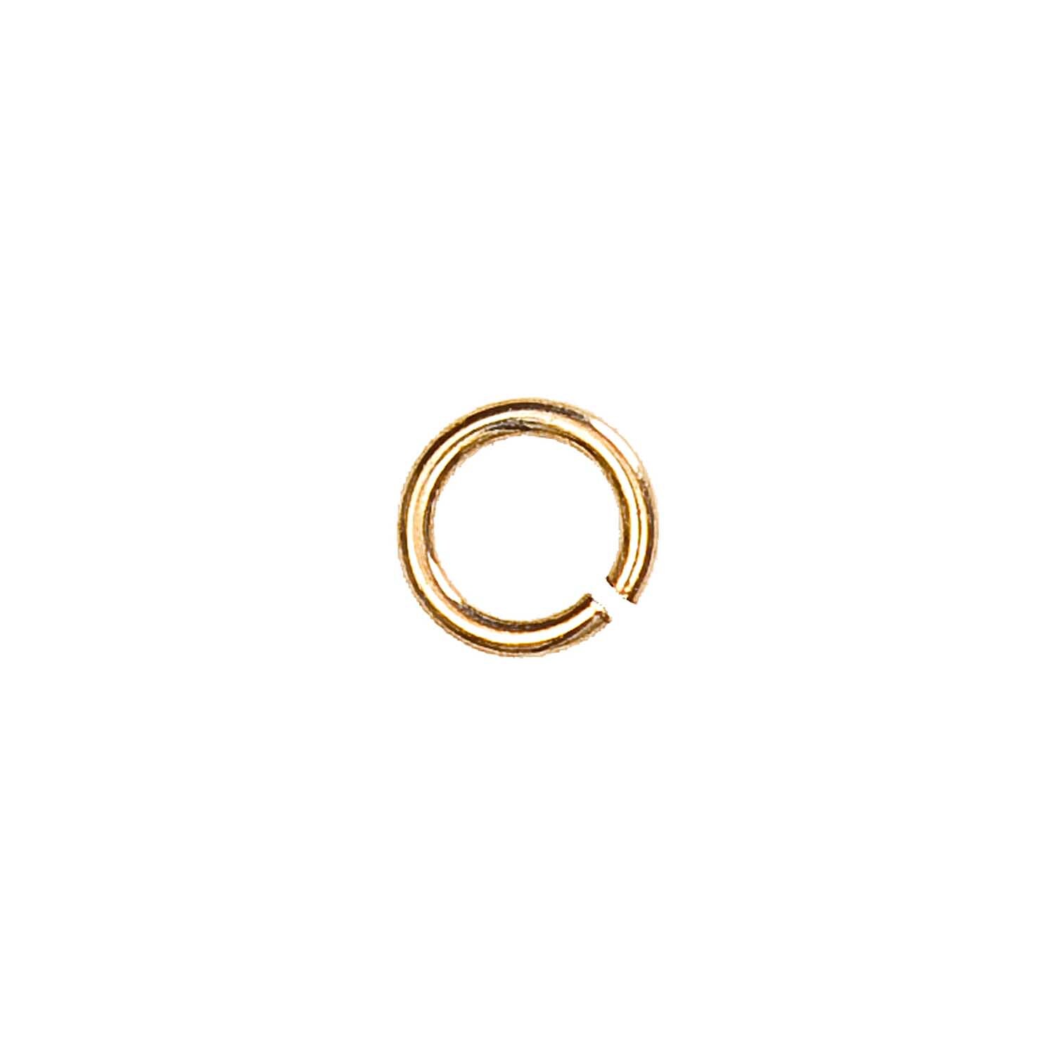 Spaltring vergoldet 5mm 925er Silber 6 Stück von Rico Design, goldener Schmuckring auf weißem Hintergrund.