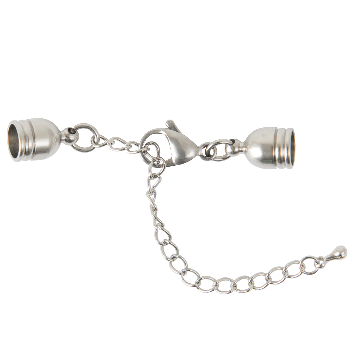 Endverschluss Edelstahl 8mm von Rico Design in Silber, mit Kettenelementen und Karabinerverschluss. Ideal für Schmuckdesigns.