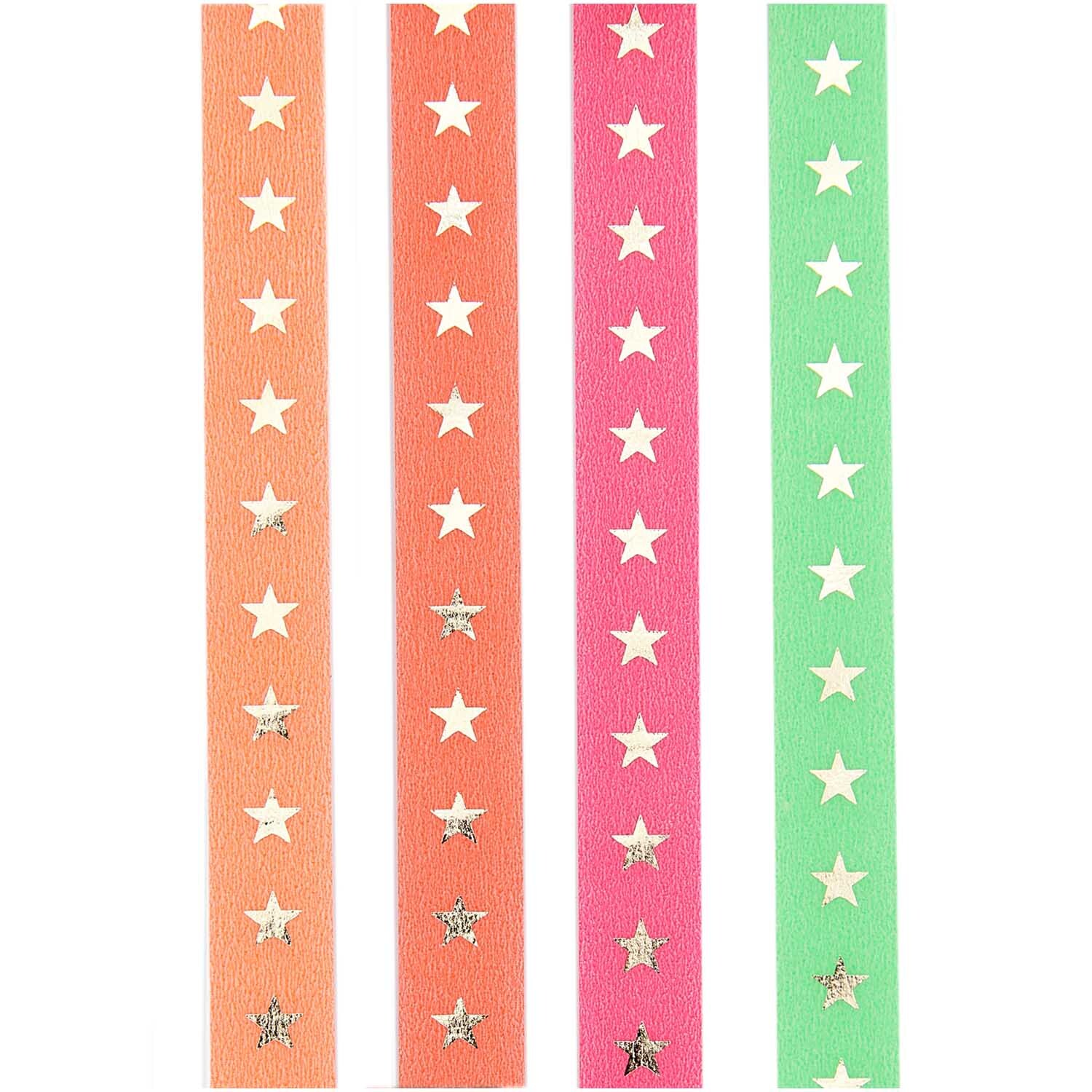 Paper Poetry Tape Set Sterne neon, 4-teilig, zeigt bunte Klebebänder mit weißen Sternen.