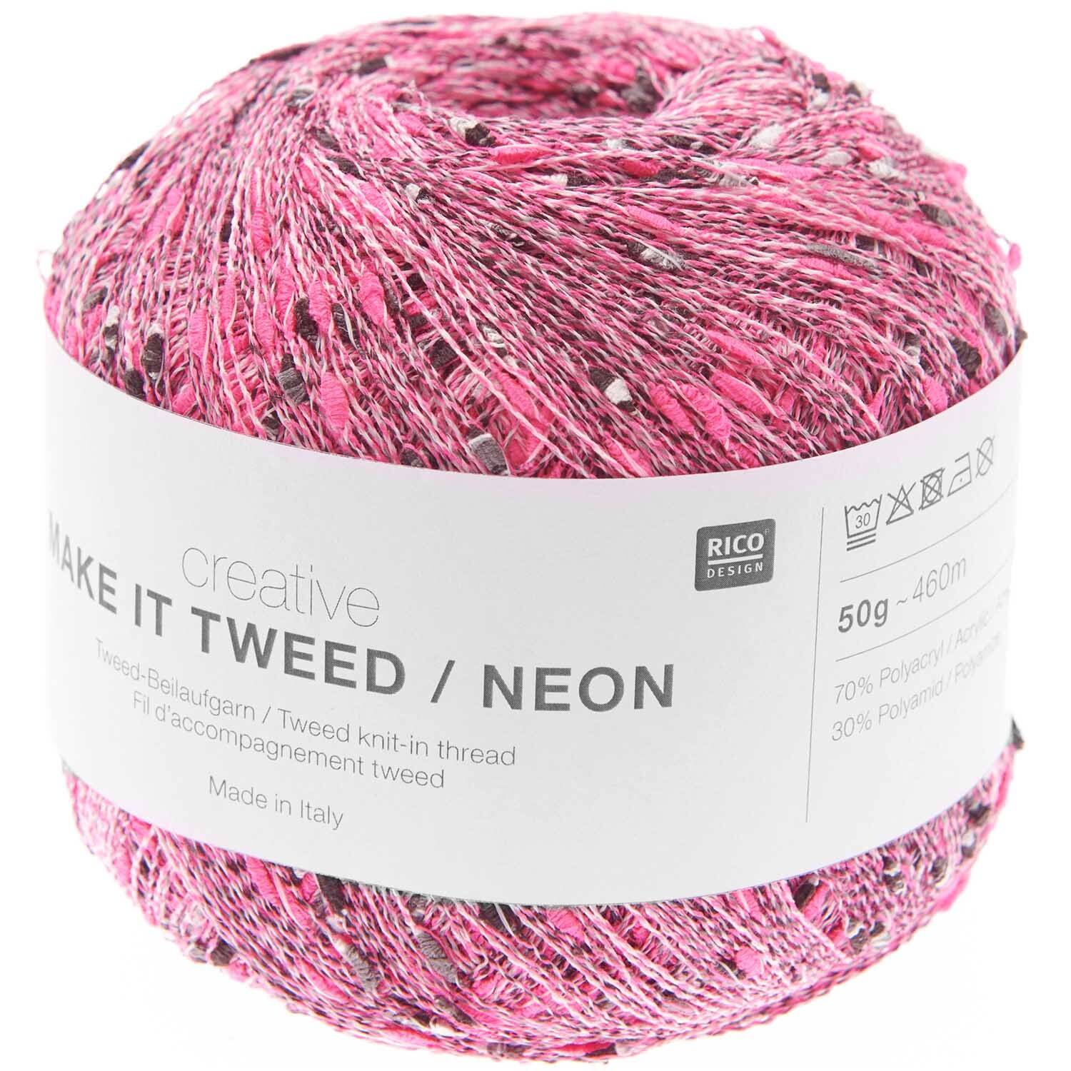 Creative Make It Tweed Neon Strickset mit pinkem Garn von Rico Design, ideal für Dreieckstücher.