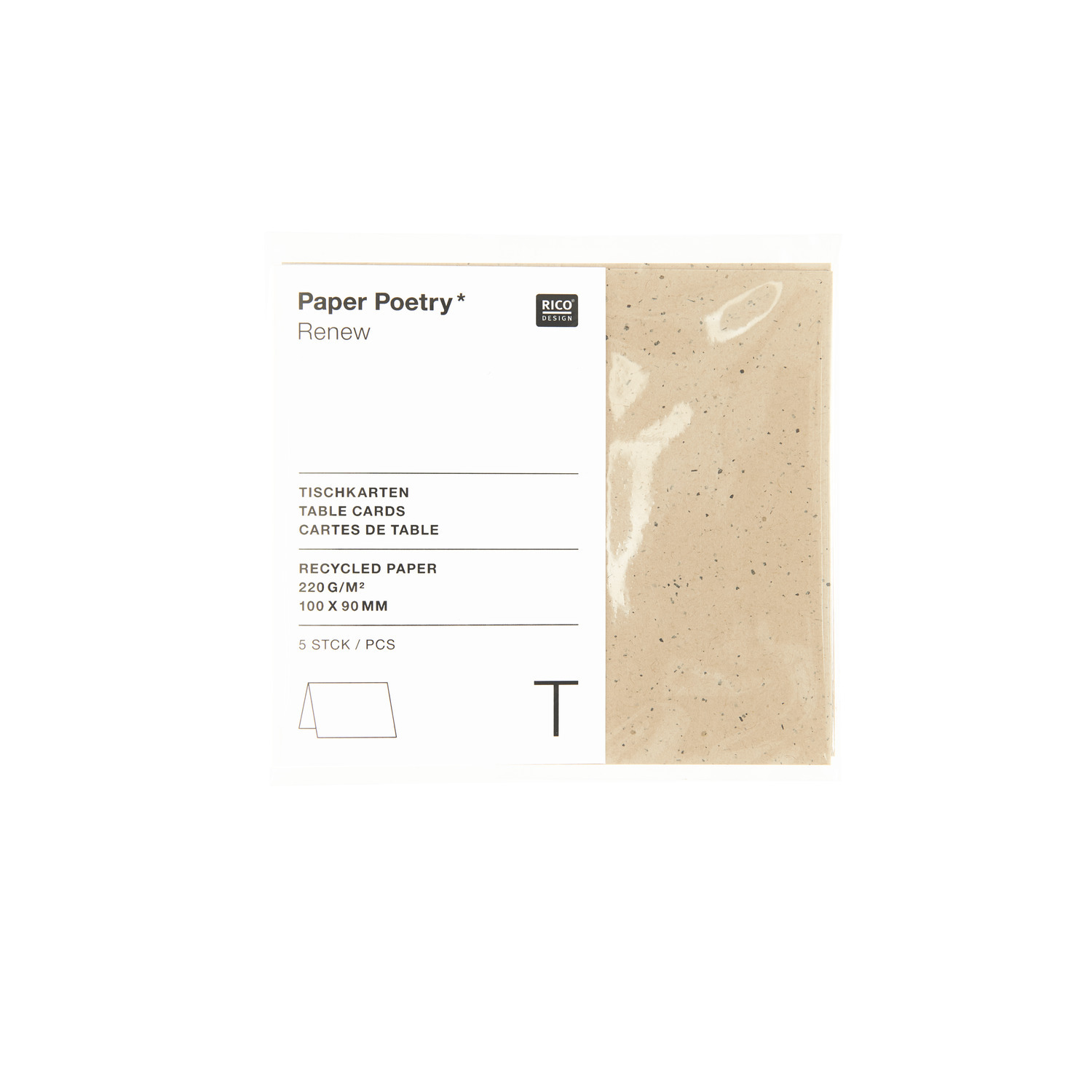 Paper Poetry Renew Tischkarten aus recyceltem Papier in Cappuccino, 5 Stück, von Rico Design.