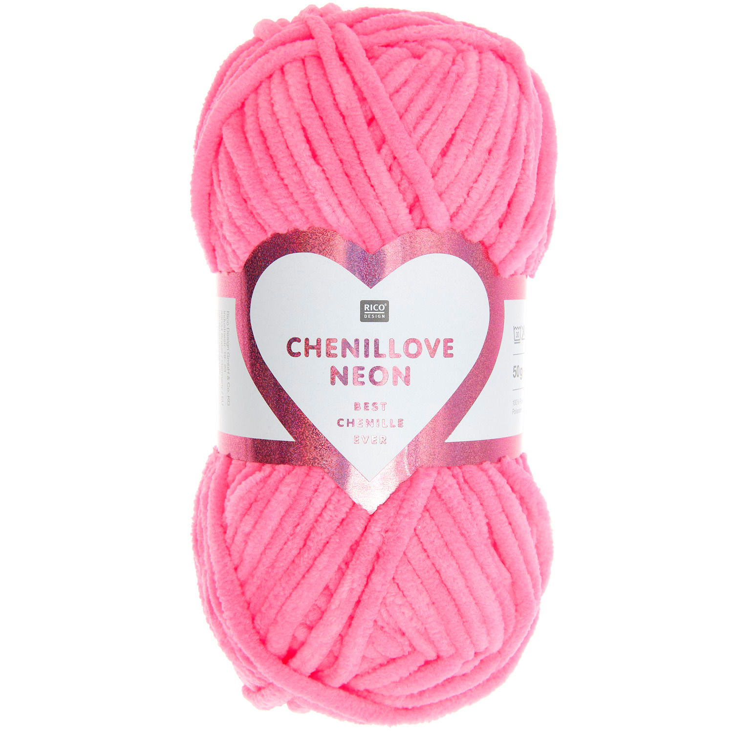 Creative Chenillove Neon: Weiches, pinkes Garn von Rico Design, 50g, 55m, ideal für kreative Strickprojekte.