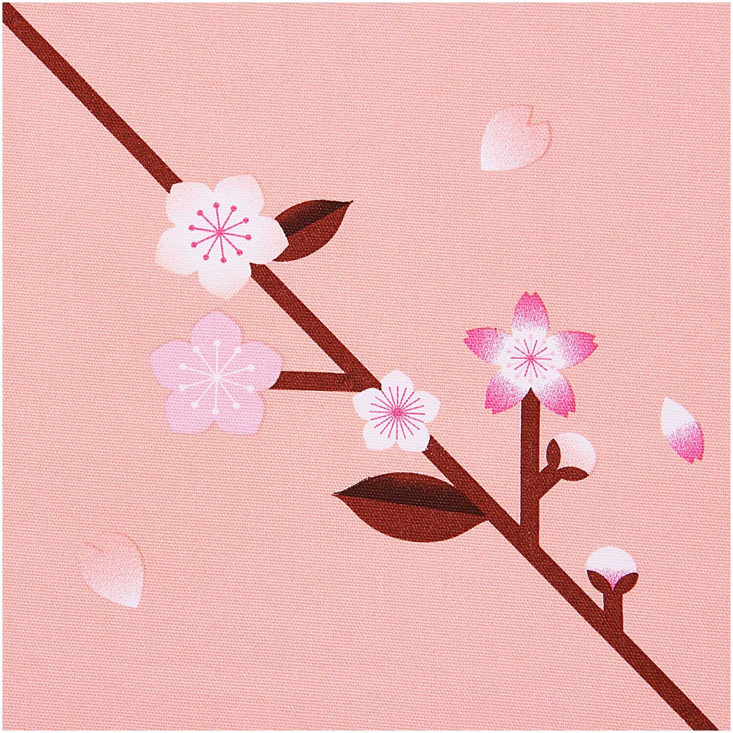 Stoffabschnitt Canvas Kirschblüten zeigt zarte Blüten auf pfirsichfarbenem Hintergrund, ideal für kreative Projekte.