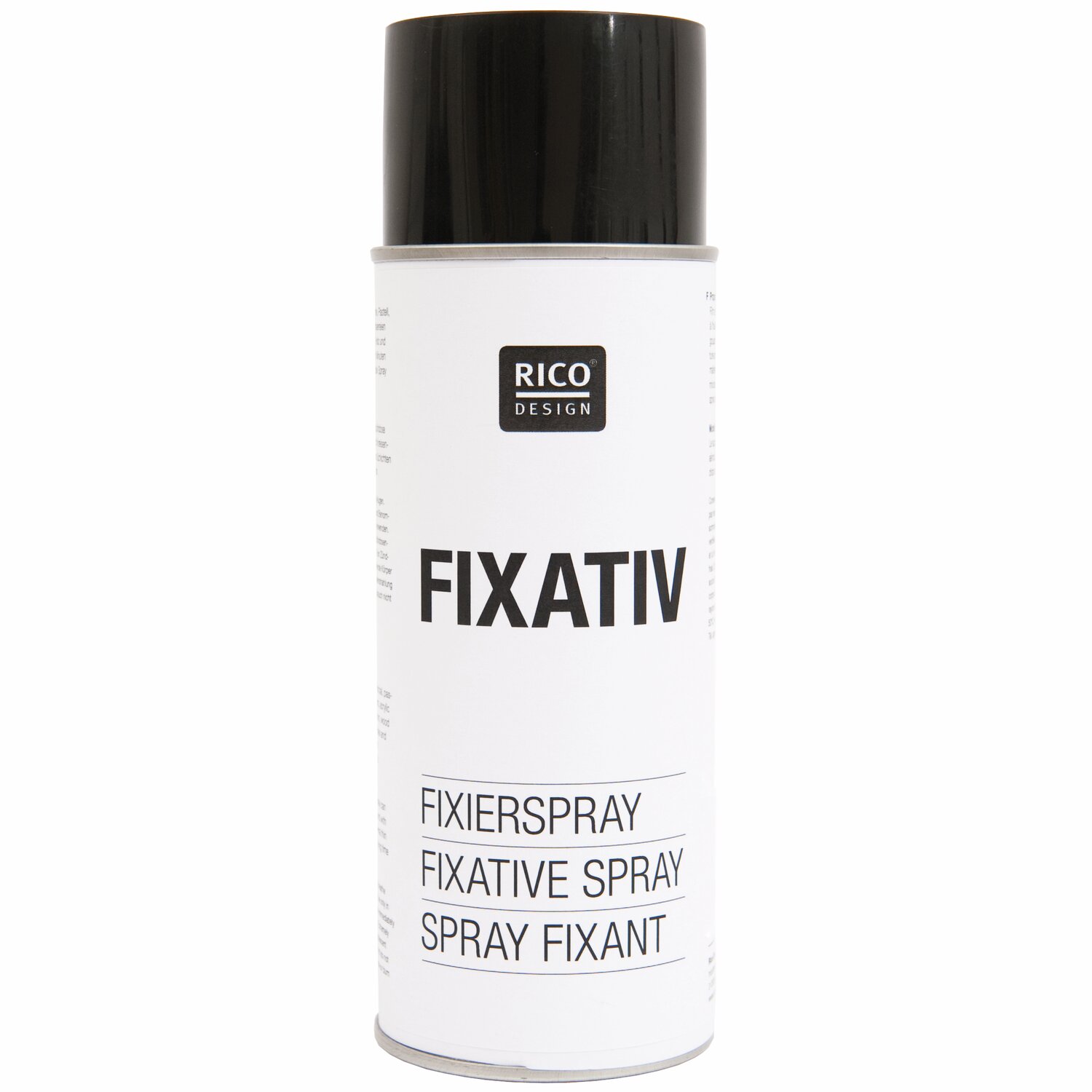 Fixativ Basic Spray transparent 400ml von Rico Design, Fixierspray in weißer Dose mit schwarzem Deckel.