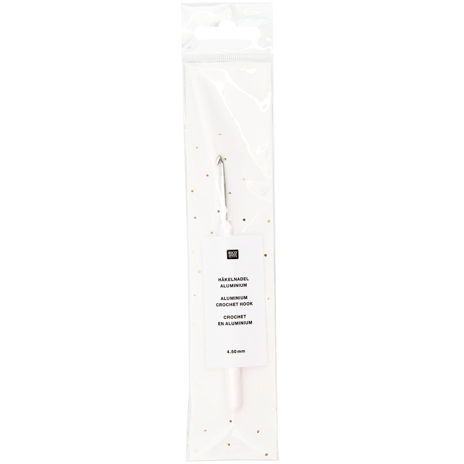 Häkelnadel 15cm von Rico Design in einer transparenten Verpackung, ideal für präzises Häkeln.
