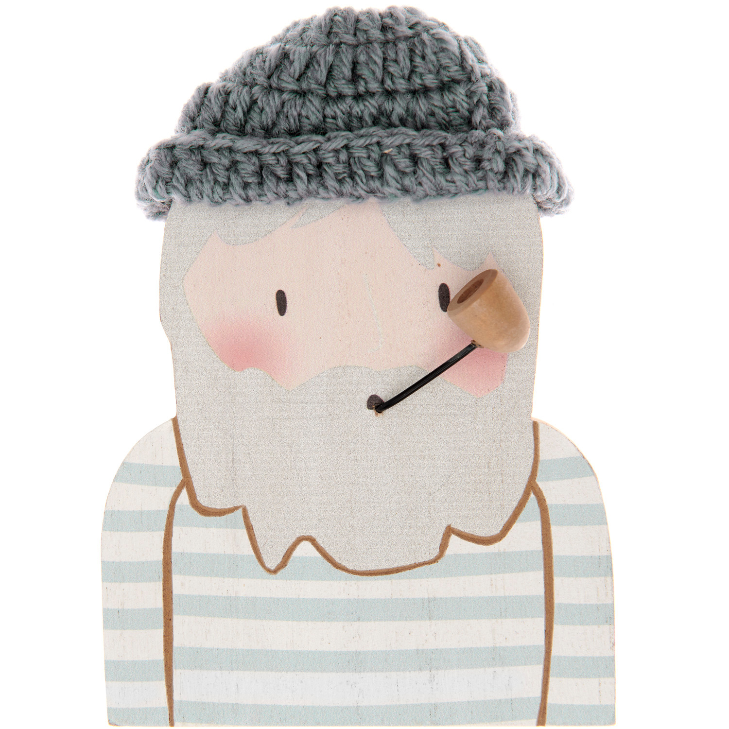 Holzaufsteller Seemann mit gestrickter Mütze und Pfeife, von Rico Design, 16x11x1,8cm.