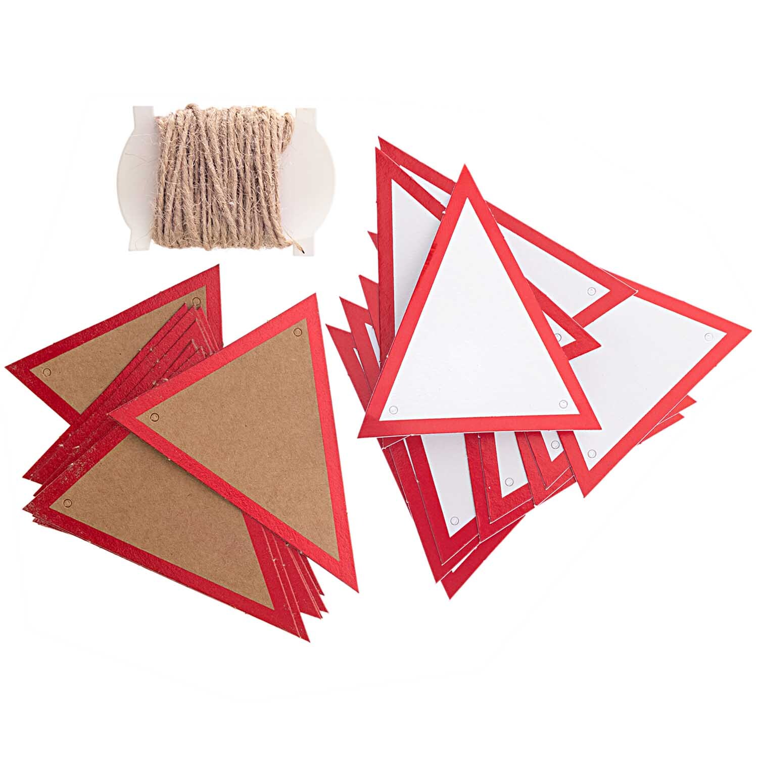 Paper Poetry Papierwimpel mit Hot Foil, dreieckig, rot umrandet, 24 Stück, mit Juteschnur zum Aufhängen. Ideal für kreative Dekorationen.