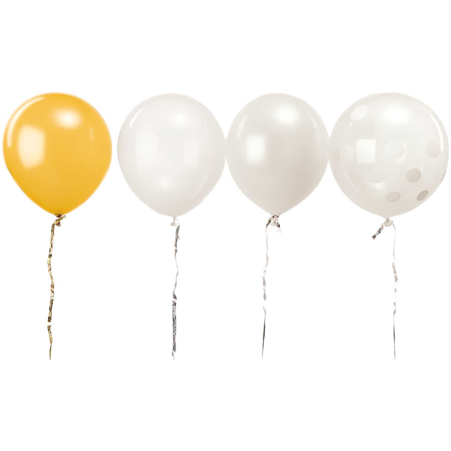Luftballon Mix weiß 30cm 12 Stück von Rico Design, bestehend aus weißen und einem goldenen Ballon.