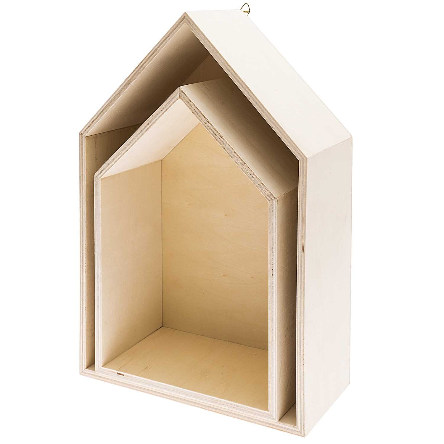 Holzbox Set Häuser: 2-teiliges Set von Rico Design in Naturbraun, ideal zur Dekoration.