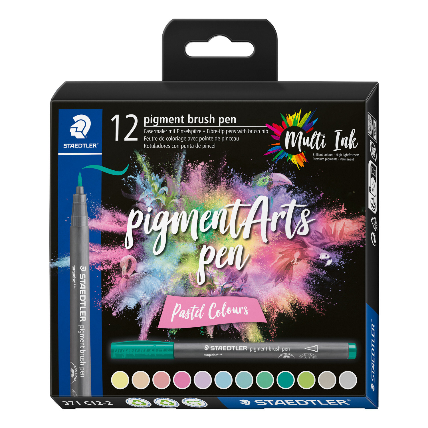 Pigment Brush Pen Pastell Set, 12-teilig, mit bunten Pastellfarben, ideal für kreative Projekte.