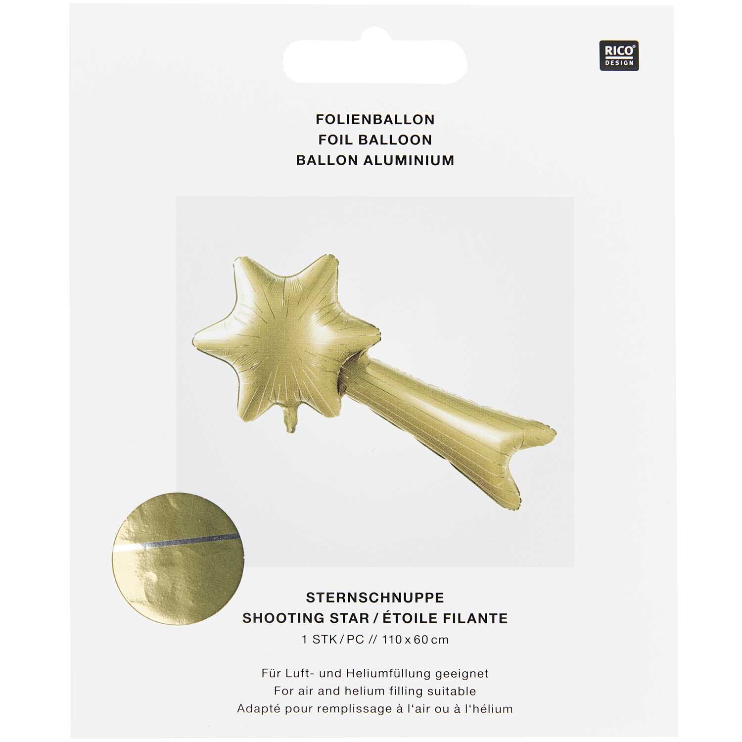 Folienballon Sternschnuppe 110x60cm Farbe Gold von Rico Design