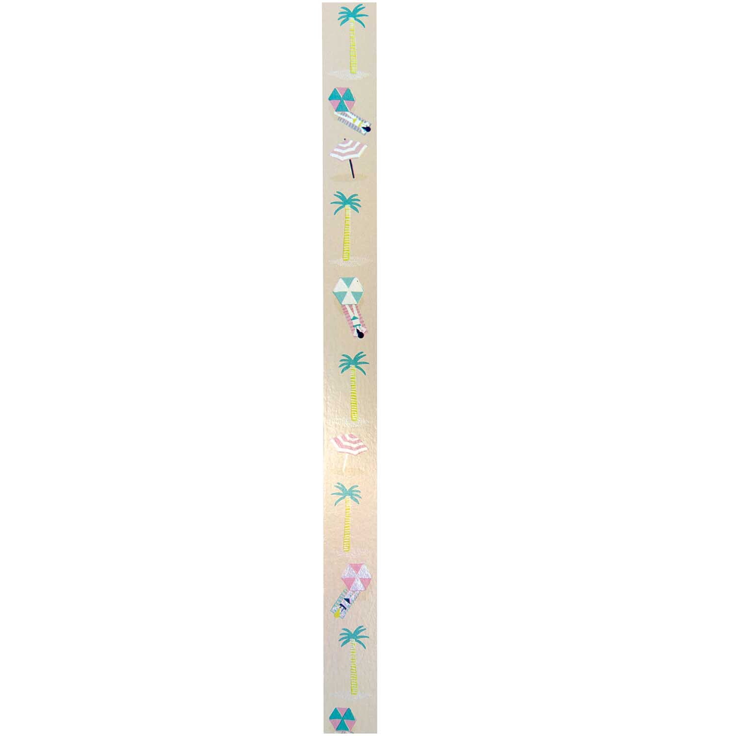 Paper Poetry Tape Beach 1,5cm 10m mit Strandmotiven wie Palmen und Sonnenschirmen von Rico Design. Ideal für kreative Bastelprojekte.
