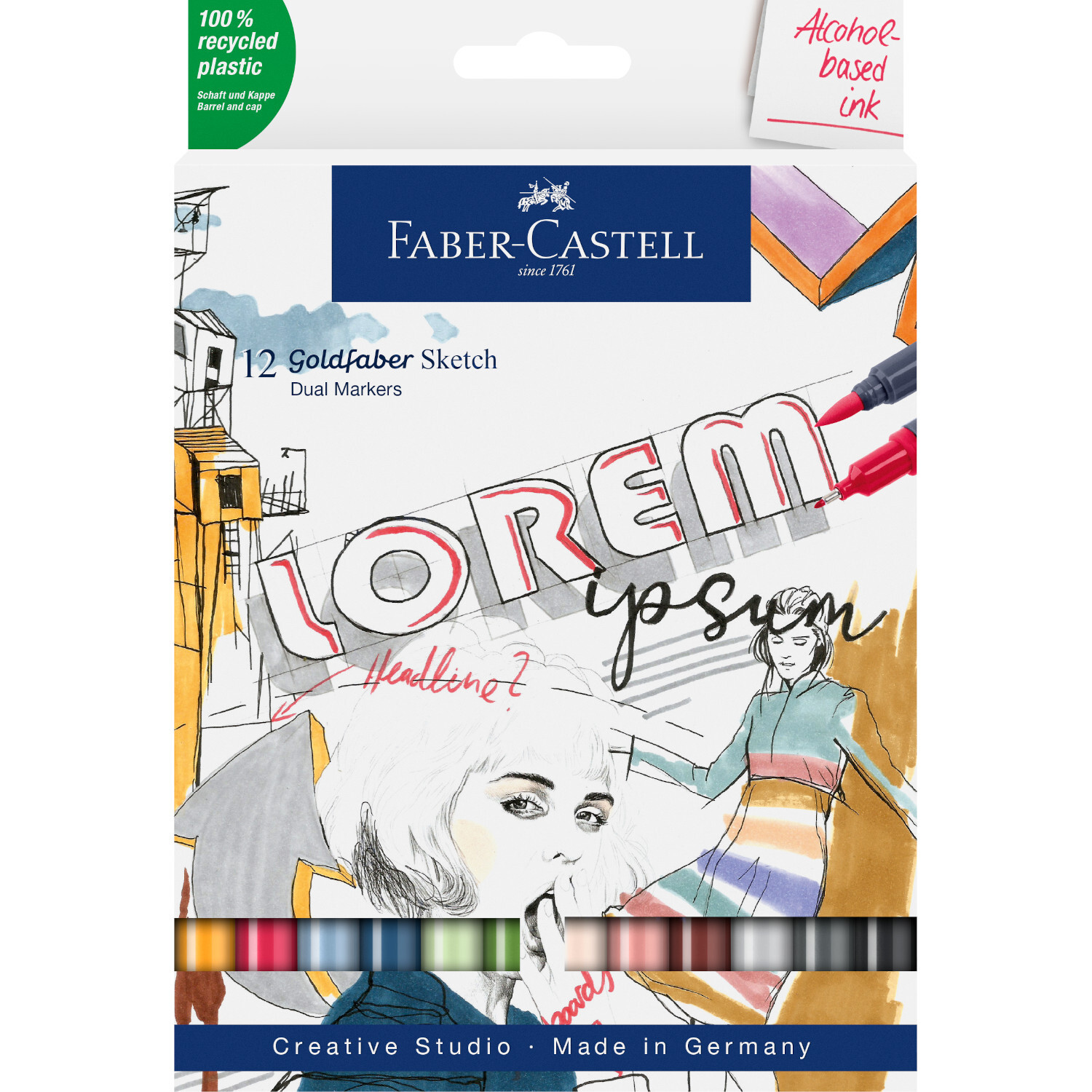 Goldfaber Sketch Marker Set 12 Stück von Faber Castell, ideal zum Zeichnen und Skizzieren. Enthält Marker in verschiedenen Farben.