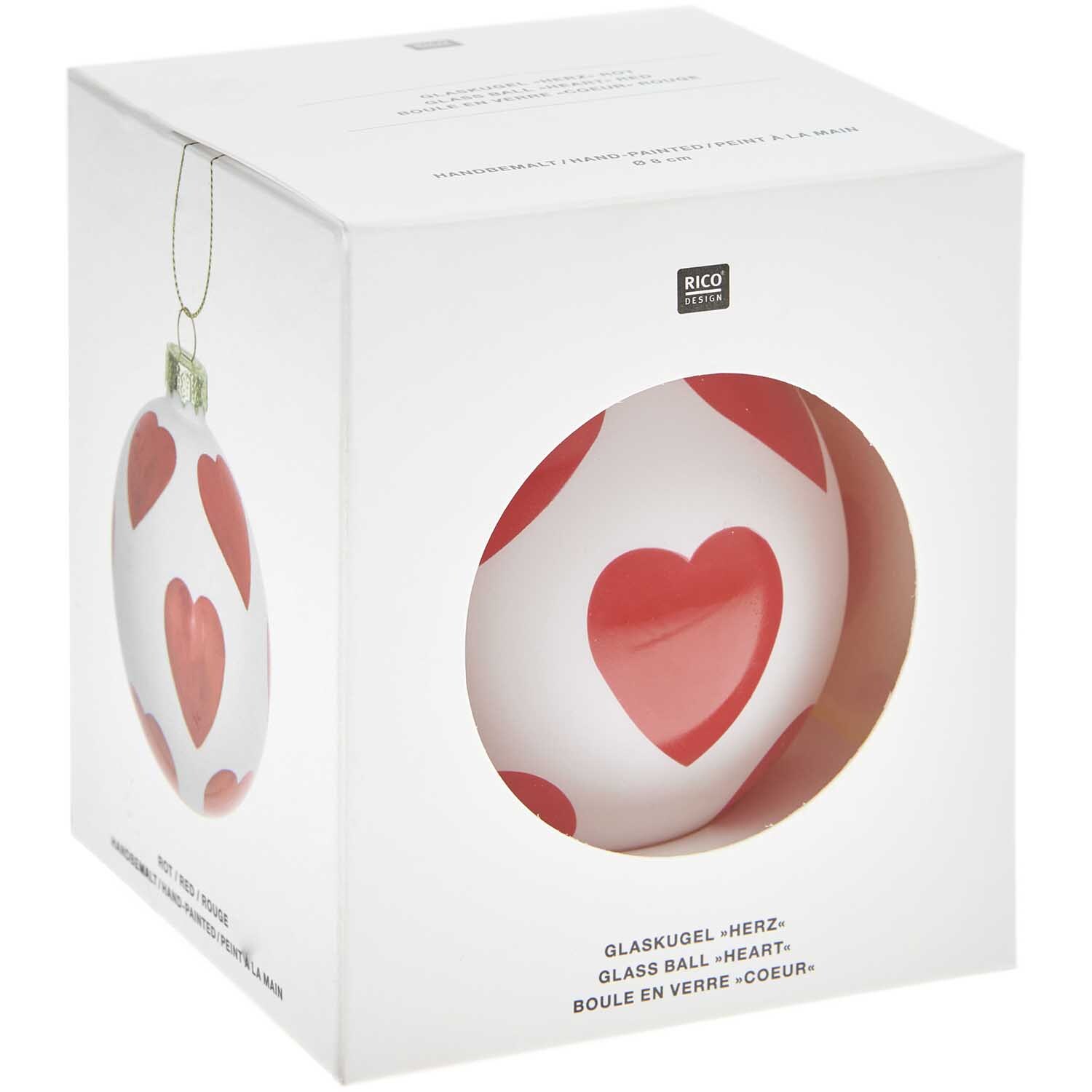 Glaskugel Baumschmuck Herz rot Ø 8cm von Rico Design