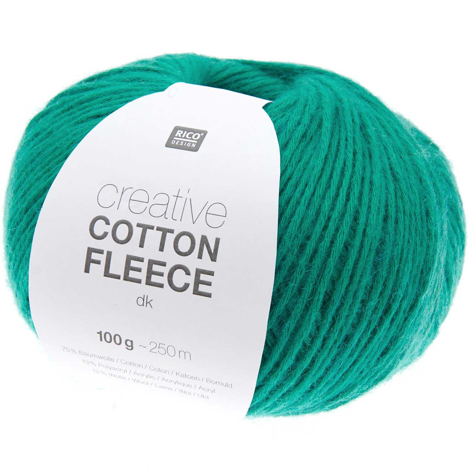 Creative Cotton Fleece dk von Rico Design in Smaragdgrün, 100g Knäuel mit 250m Länge.