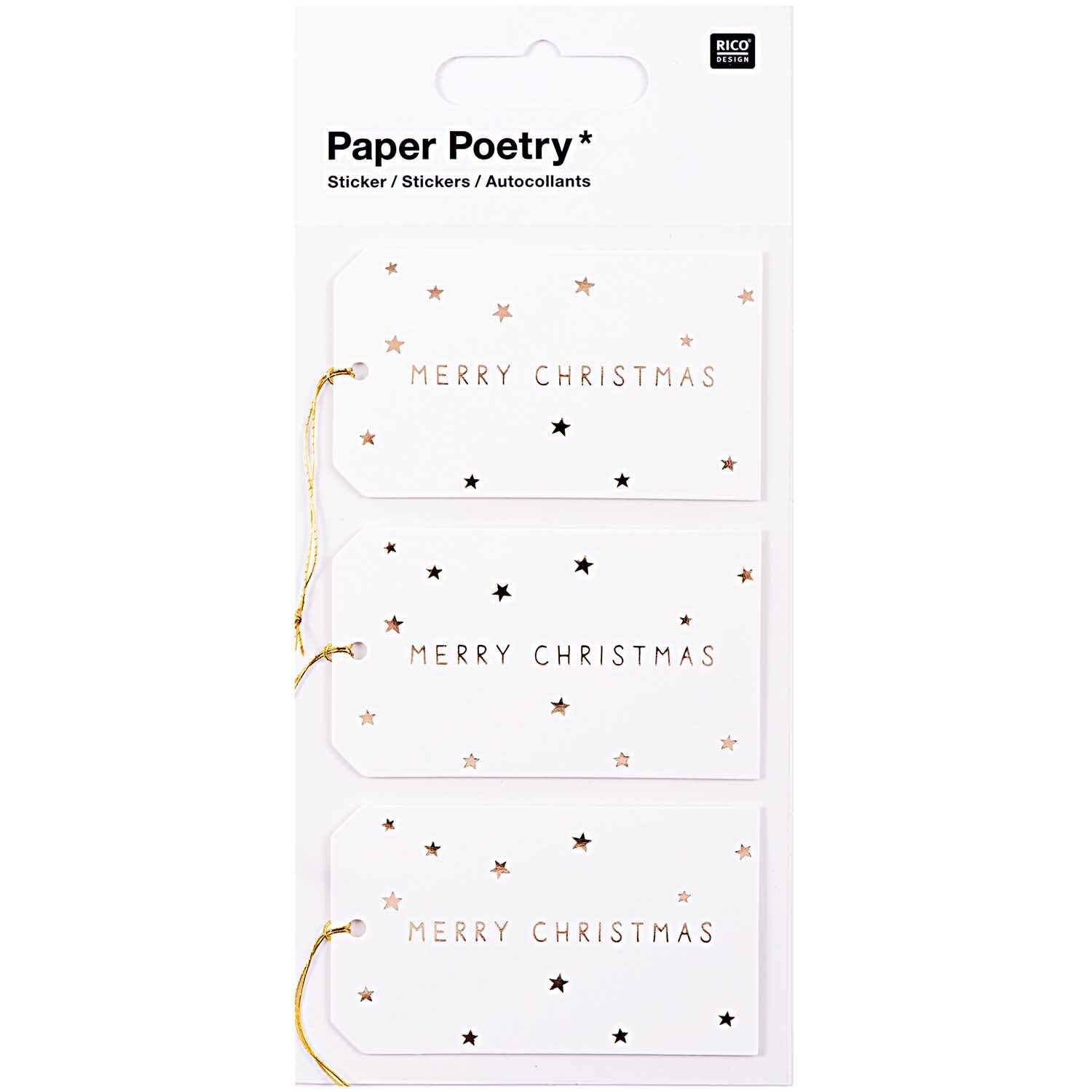 Paper Poetry 3D Sticker Etikett eckig gold Hot Foil mit weihnachtlichem Design und Sternen.