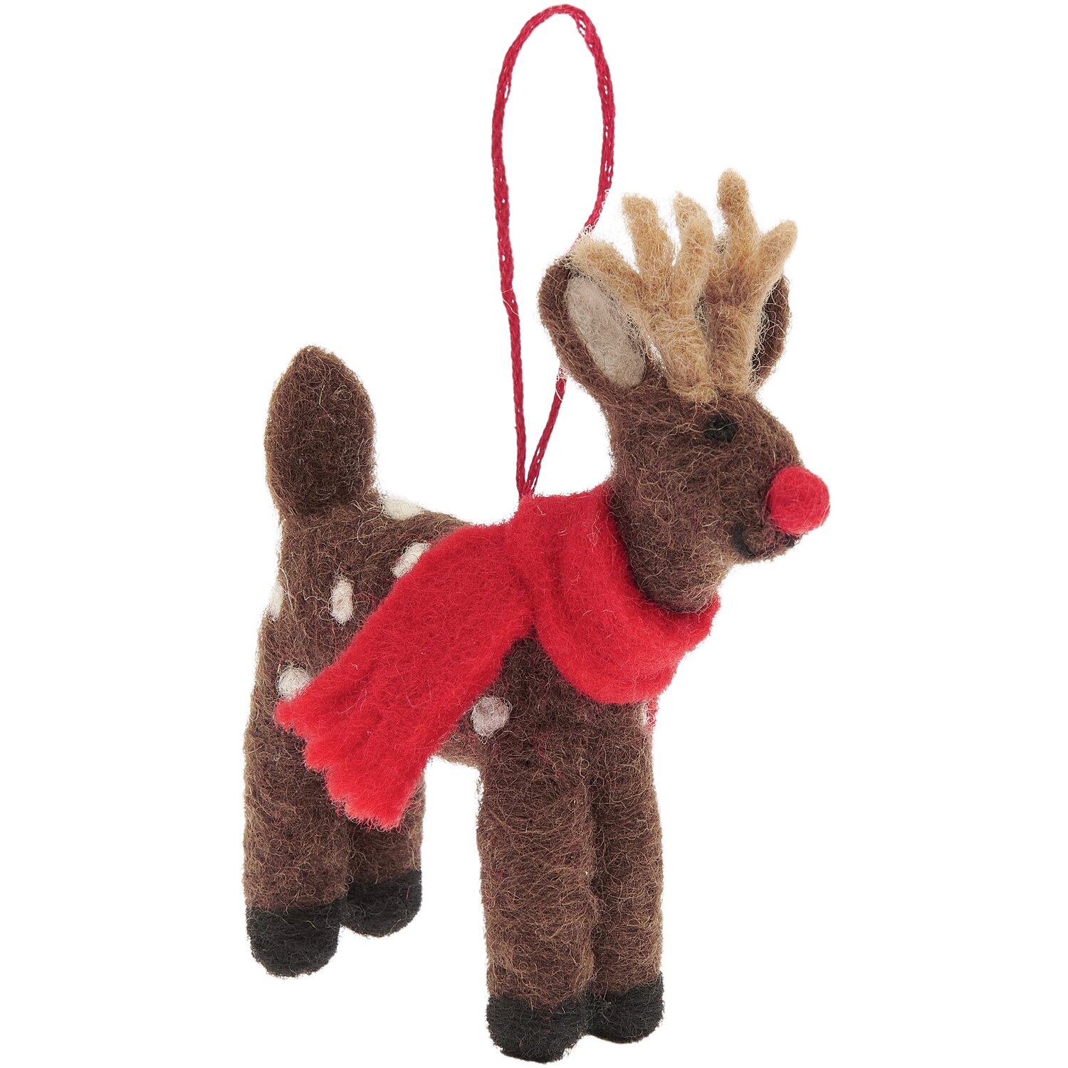 Aufhänger Filz-Hirsch mit Schal, dunkelbraun, 12x8x2,5cm. Weihnachtliche Dekoration von Rico Design.