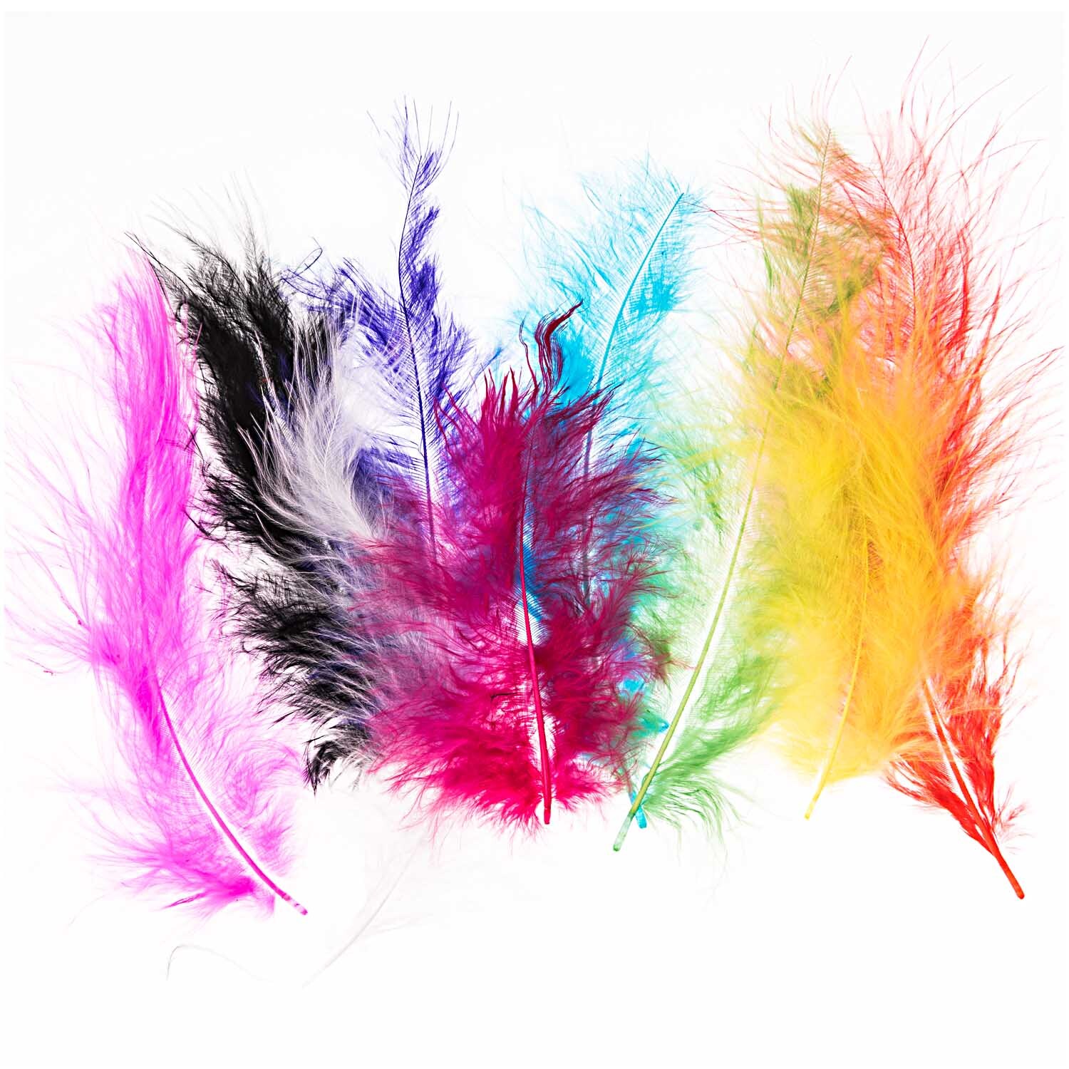 Dekofeder Mix 27 Stück: Bunte Federn in verschiedenen Farben, ideal für kreative Bastelprojekte.