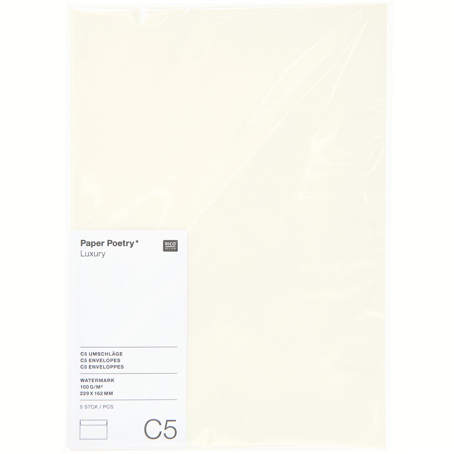 Paper Poetry Luxury Umschläge C5 in Elfenbein von Rico Design, 5 Stück, elegant verpackt. Ideal für hochwertige Korrespondenz.