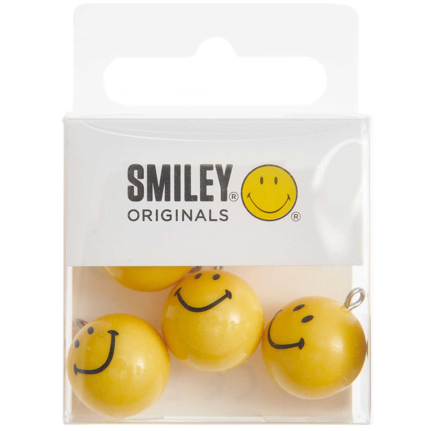 Smiley® Originals Perlen rund mit Anhänger gelb 16mm 4 Stück von Rico Design