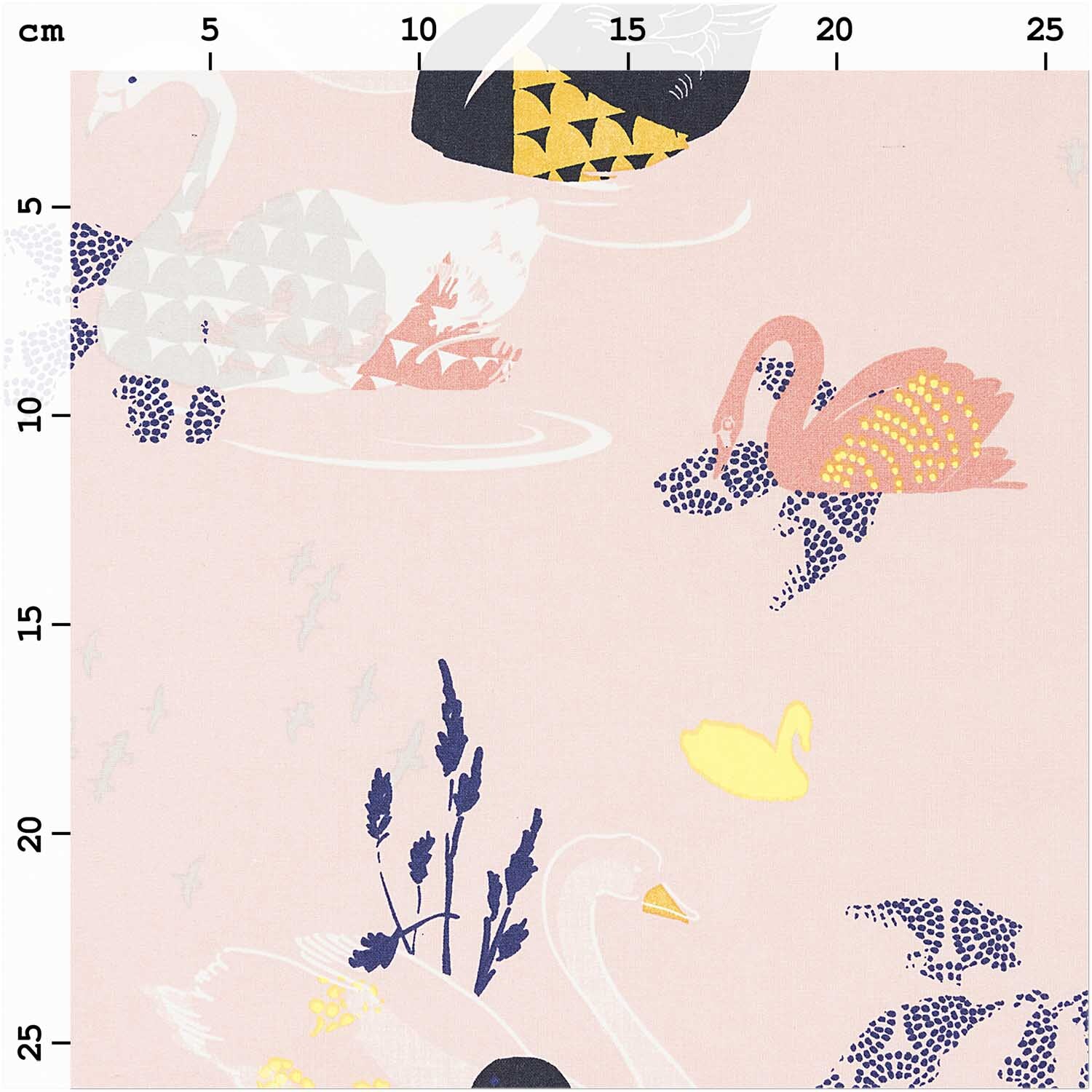 Druckstoff Okina Hana Schwan rosa-schwarz 140cm beschichtet von Rico Design