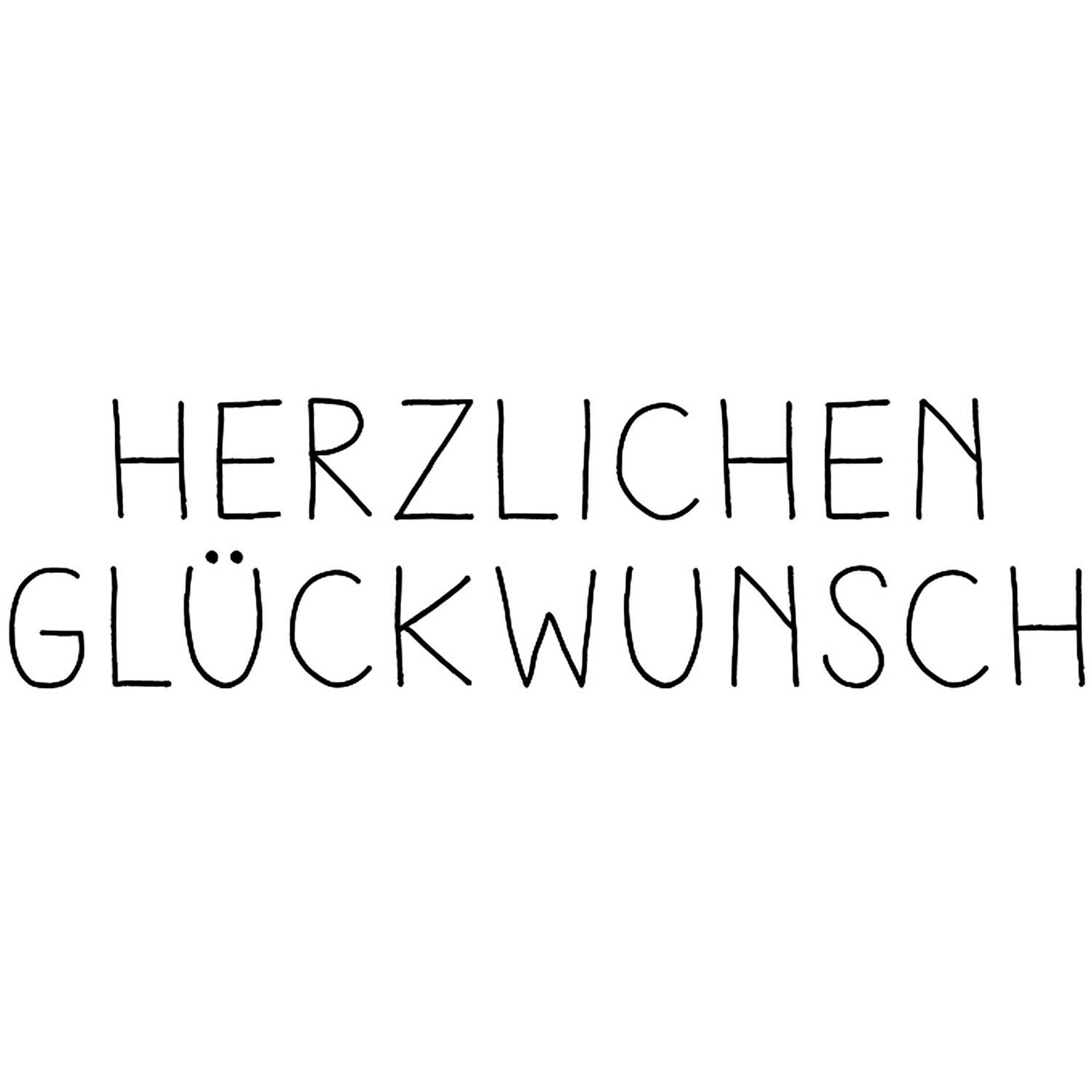 Stempel Herzlichen Glückwunsch 7,5x2cm von Rico Design zeigt den Schriftzug "Herzlichen Glückwunsch" in klarer, schwarzer Schrift.