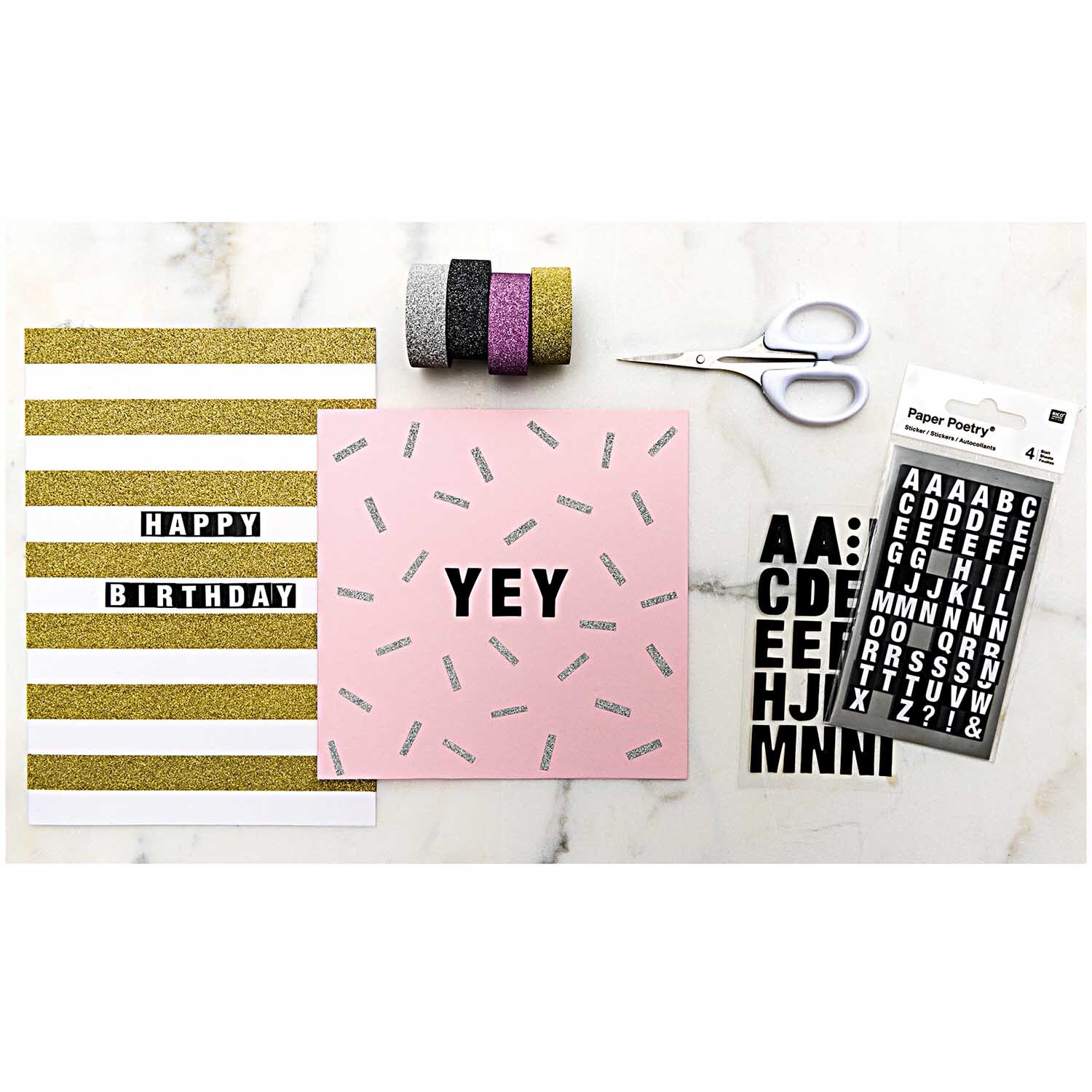 Paper Poetry Glitter Tape Set 1,5cm 5m Farbe Pink Mix von Rico Design
